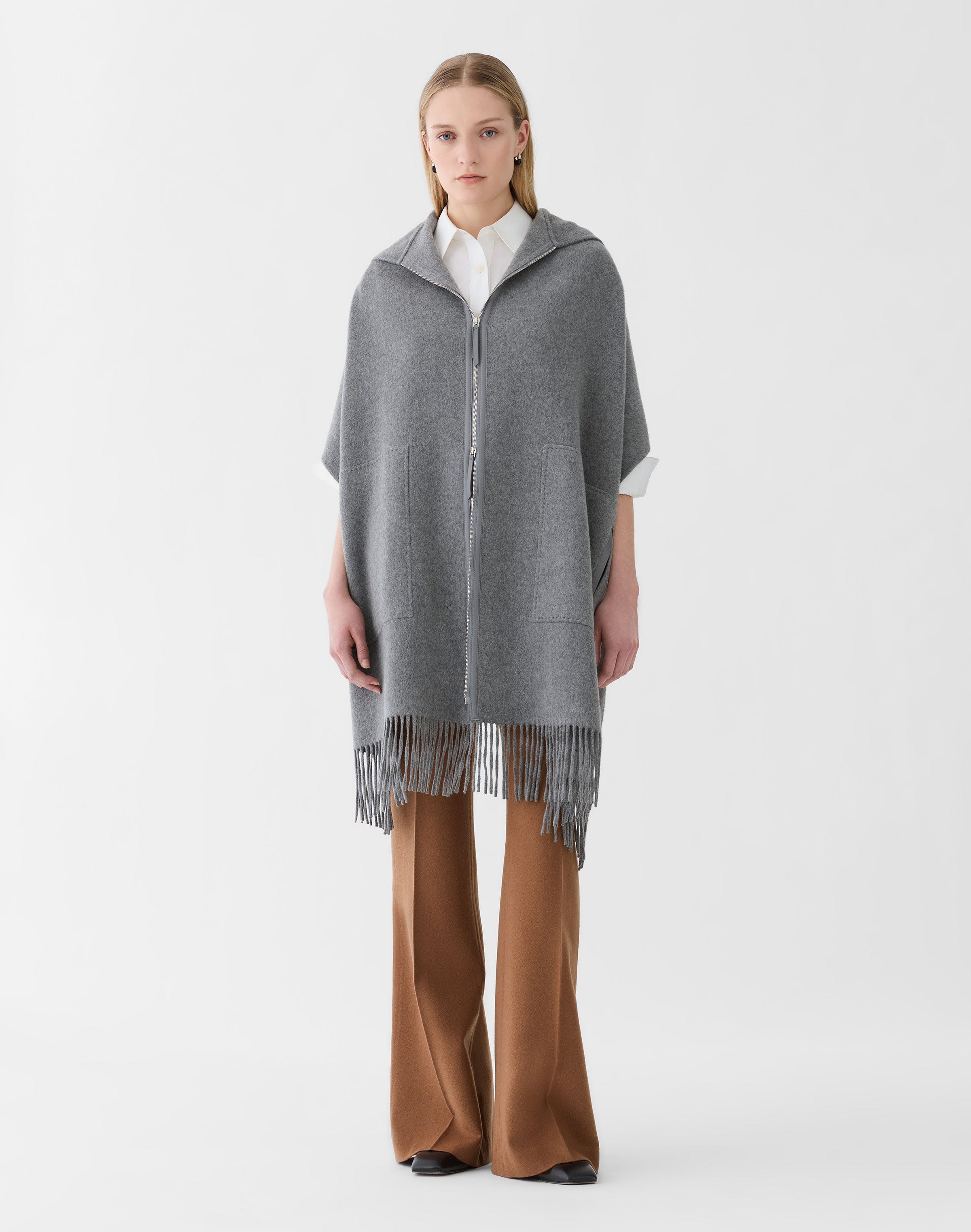 Cashmere Double Face Hooded Poncho