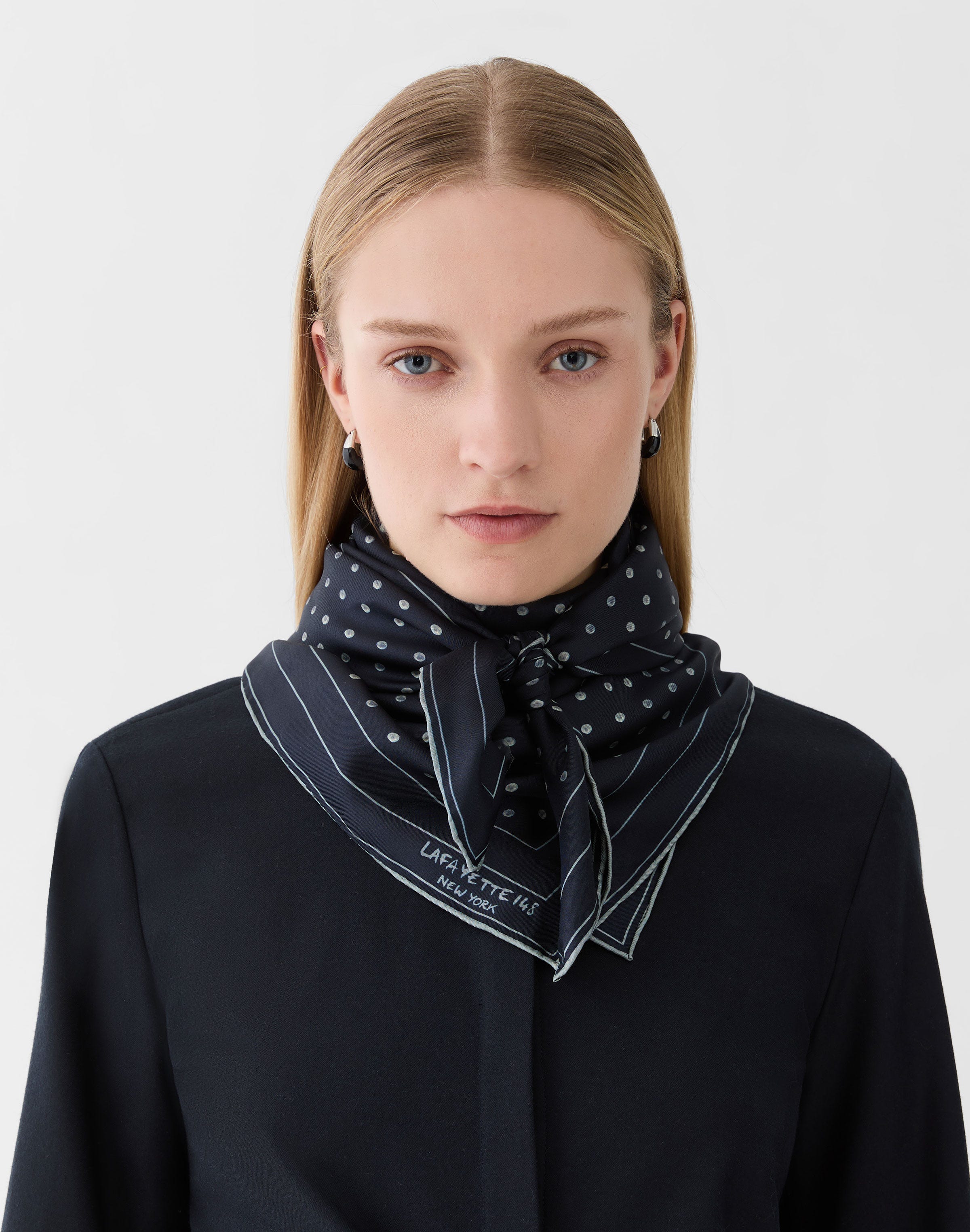 Polka Dot Print Silk Twill Scarf