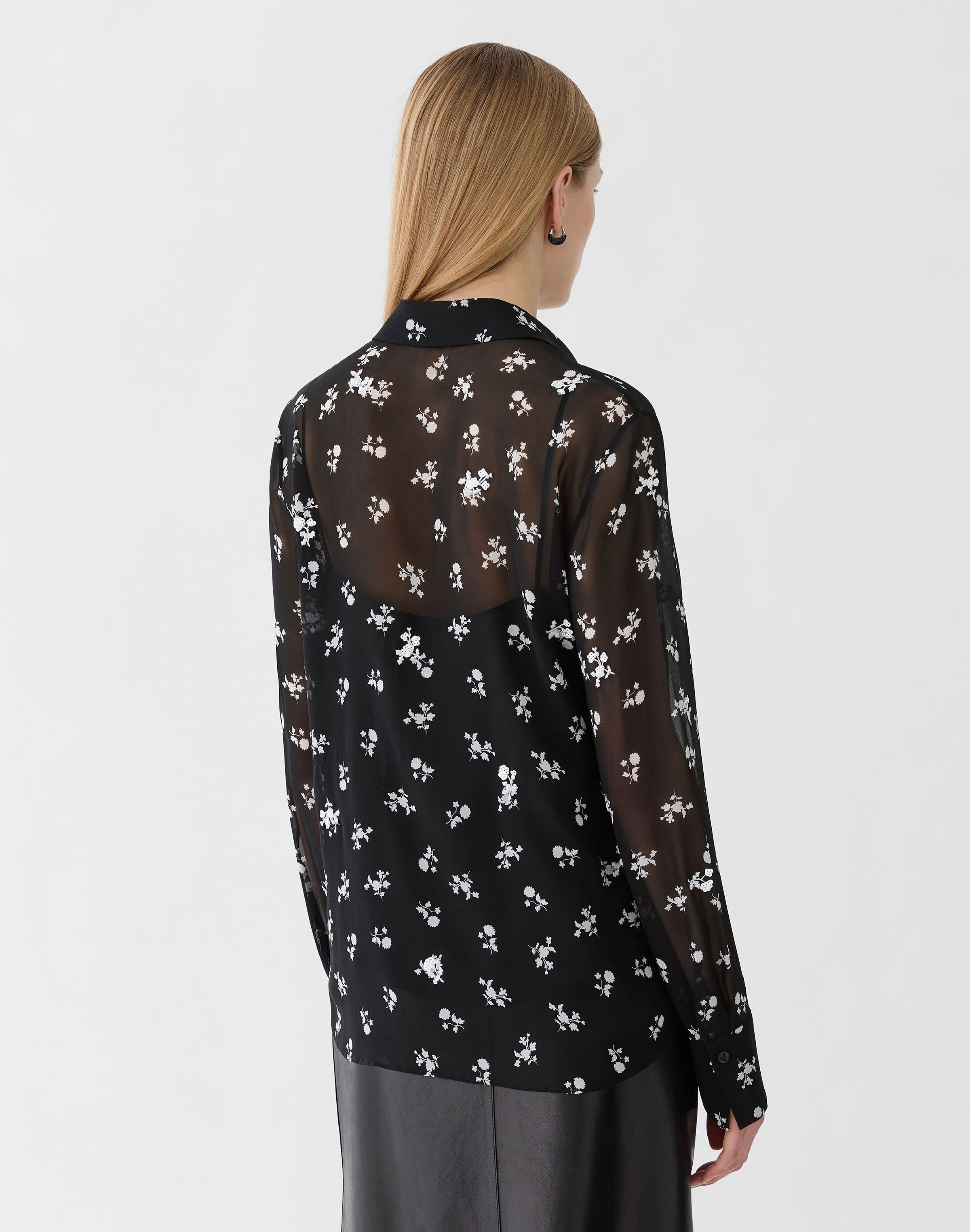 Petite Ditsy Floral Print Silk Georgette Embellished Blouse