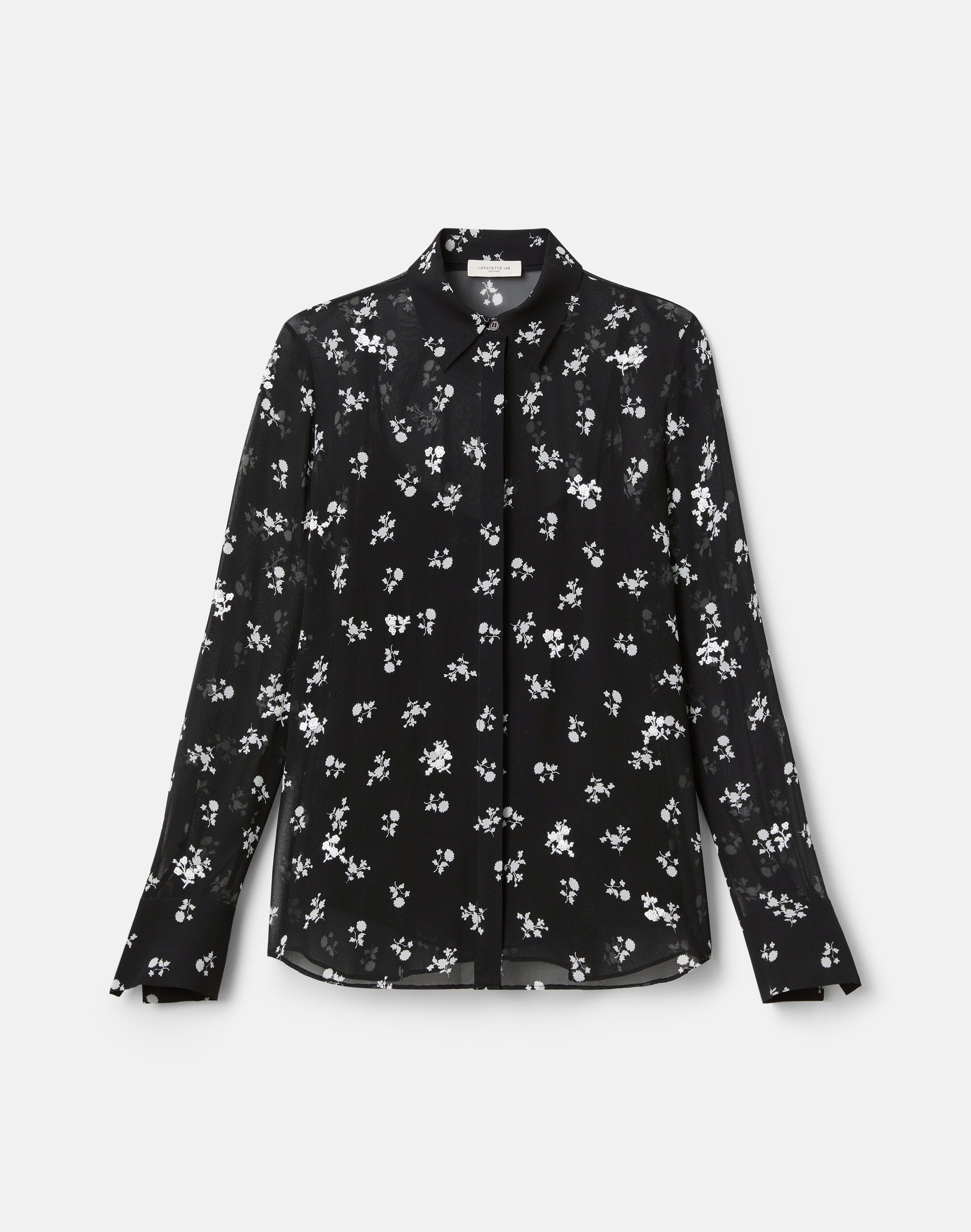 Petite Ditsy Floral Print Silk Georgette Embellished Blouse
