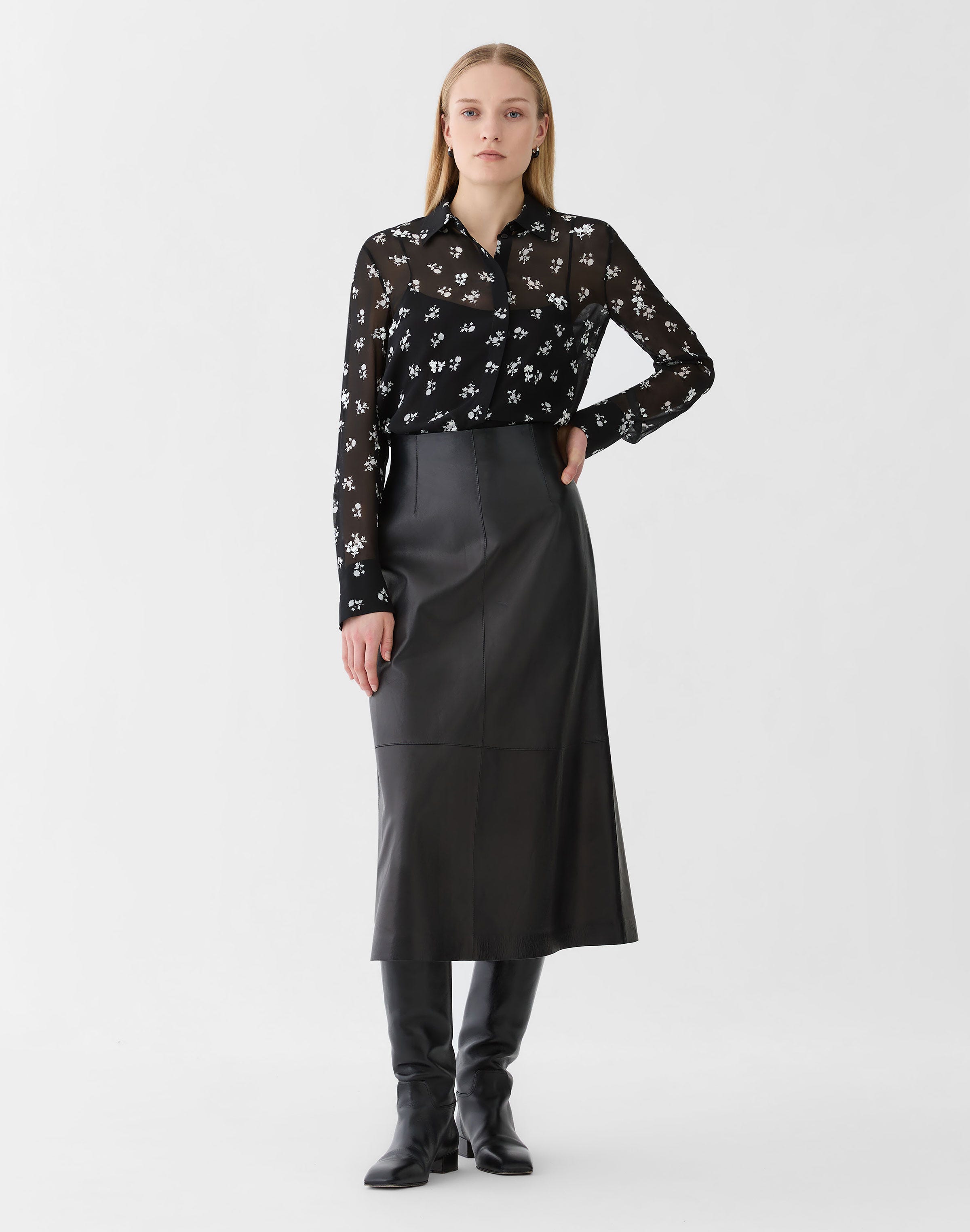 Petite Ditsy Floral Print Silk Georgette Embellished Blouse