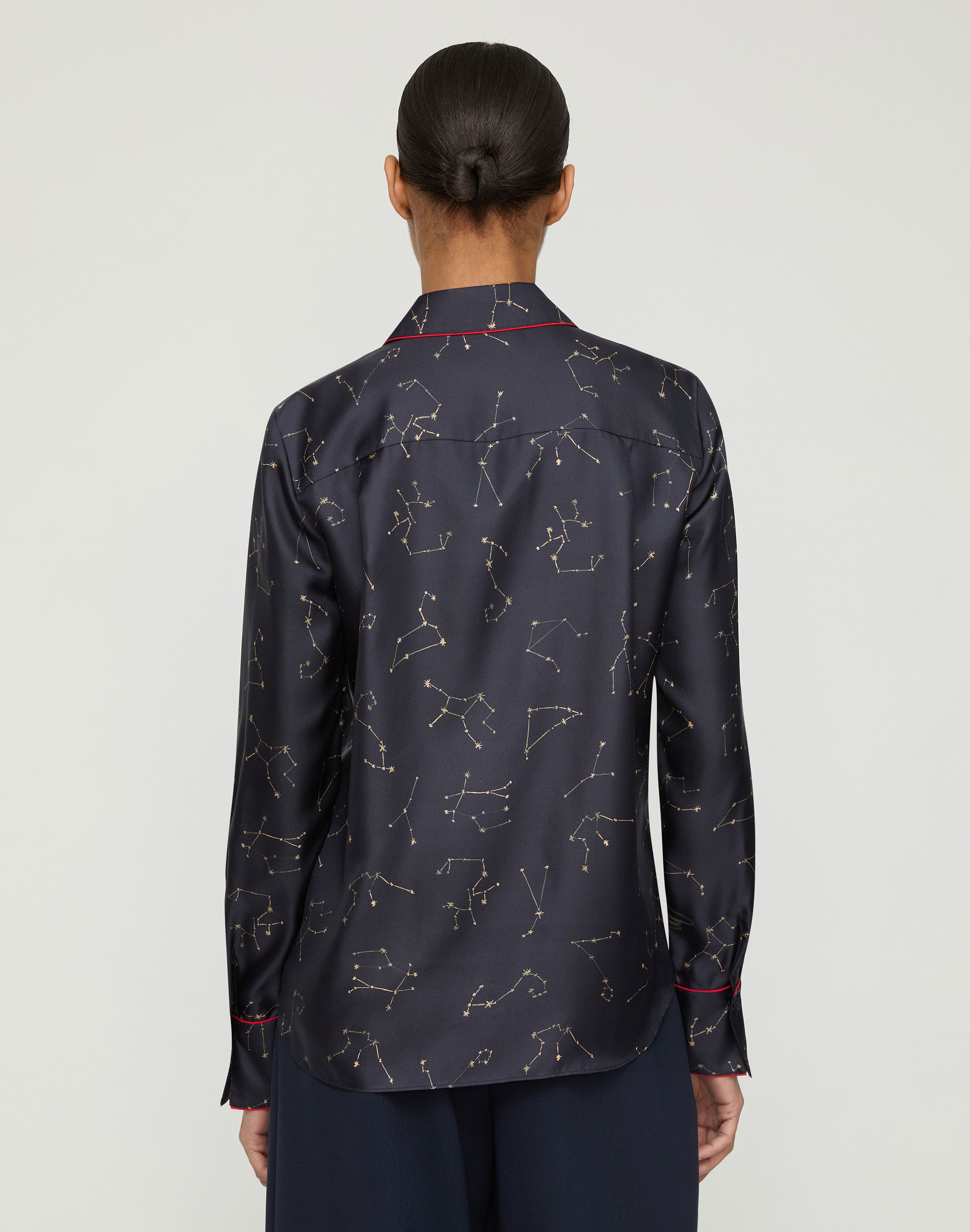Constellation Print Silk Twill Button Blouse