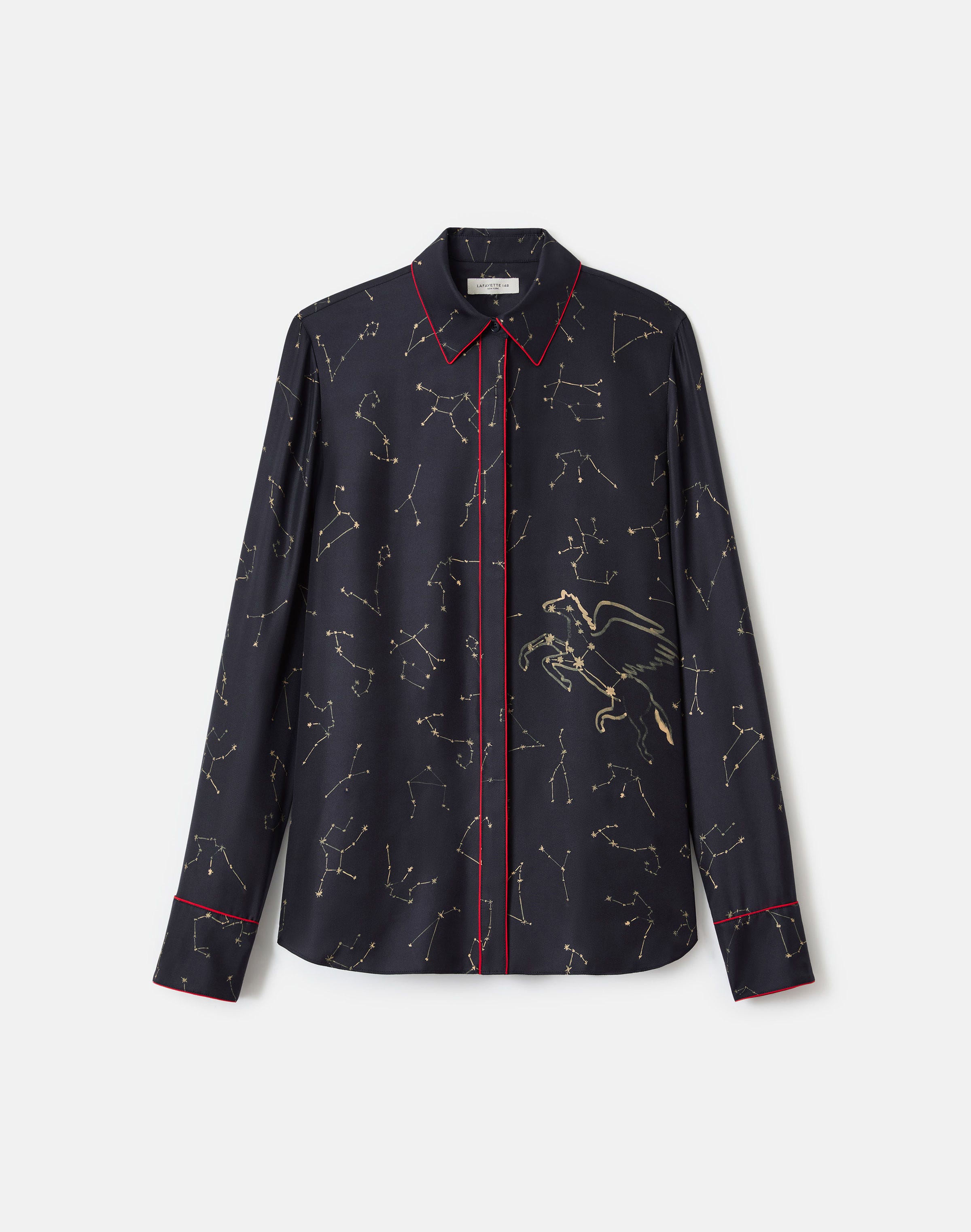Constellation Print Silk Twill Button Blouse