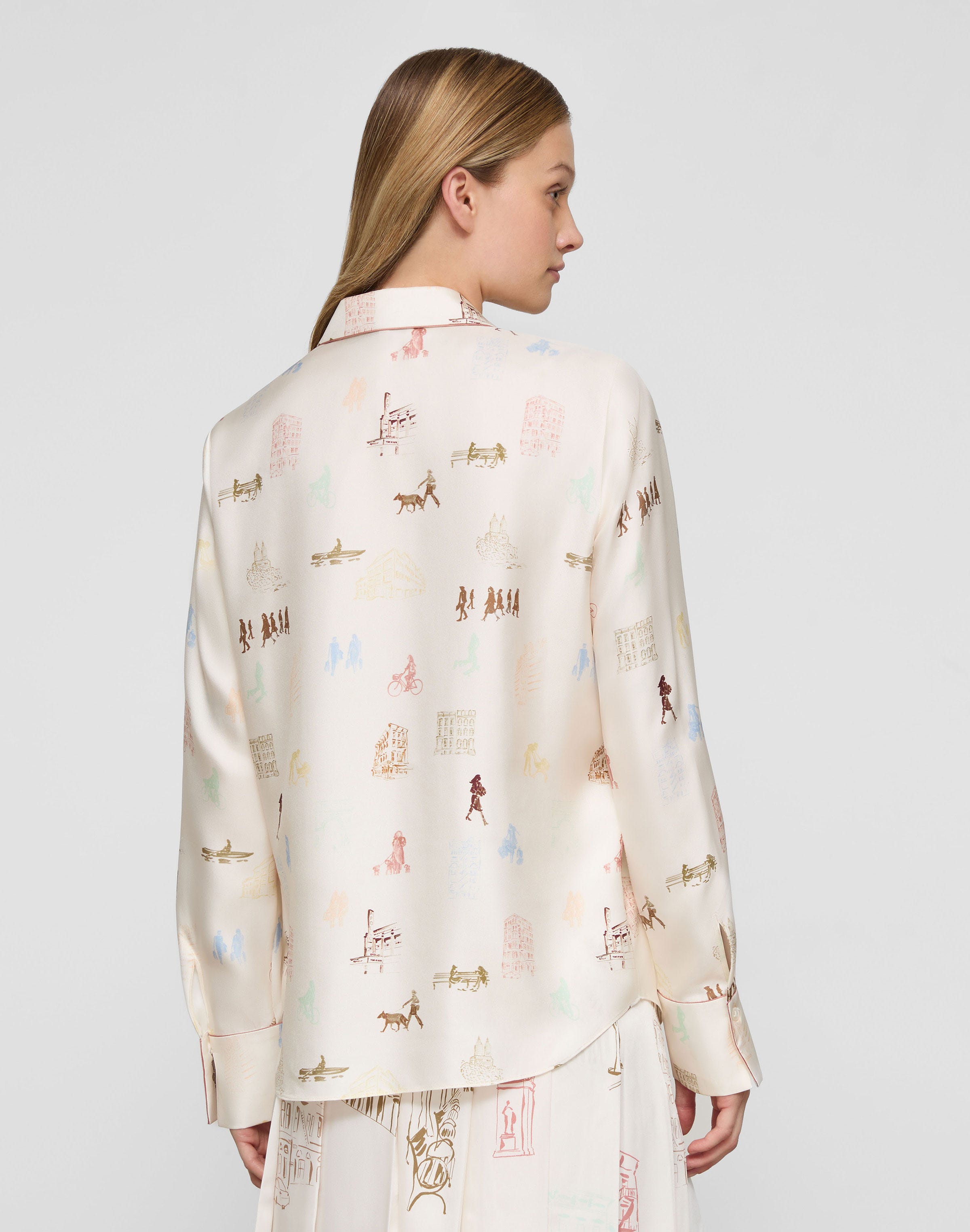 Manhattan Print Silk Twill Button Blouse