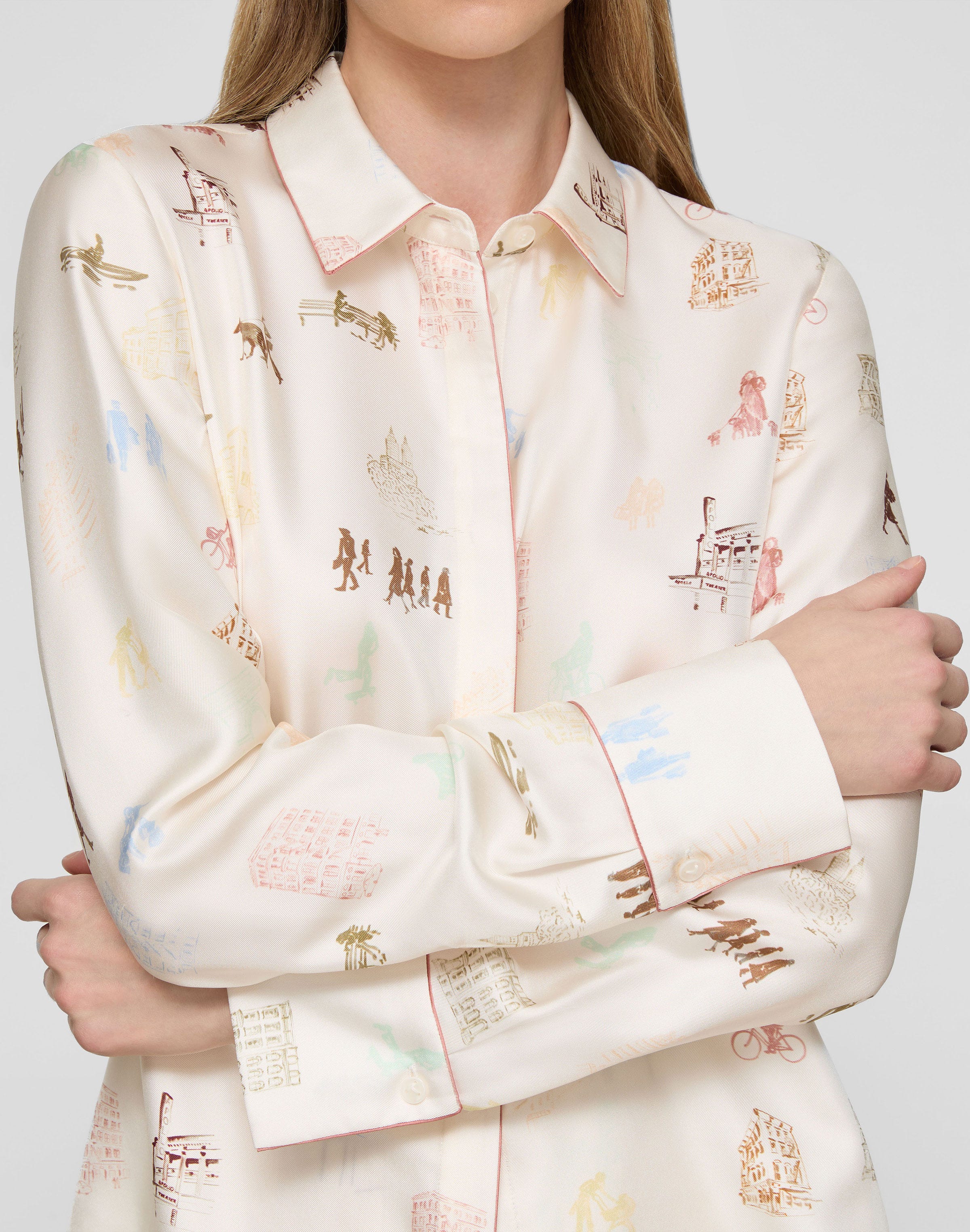 Manhattan Print Silk Twill Button Blouse