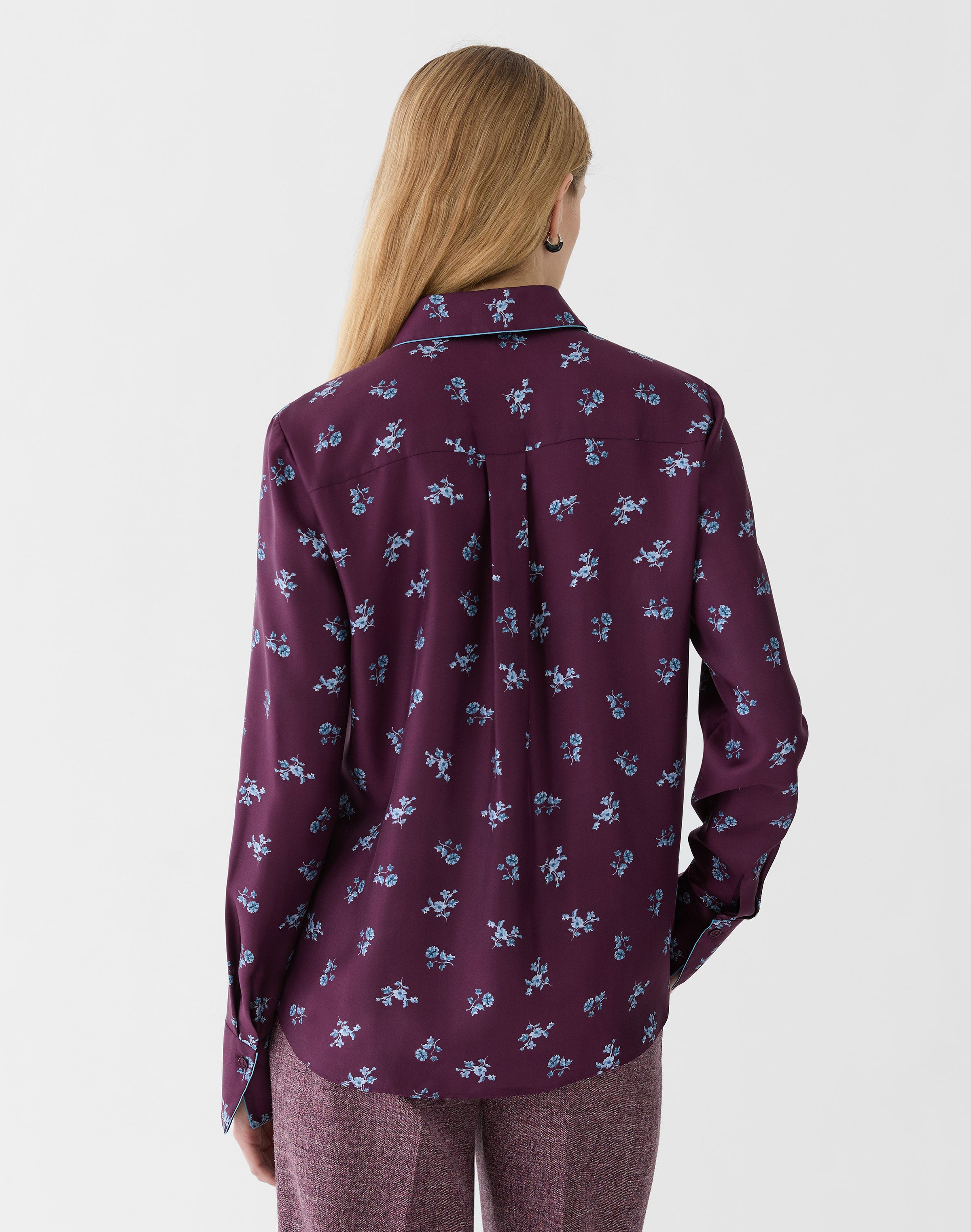Ditsy Floral Print Silk Twill Button Blouse