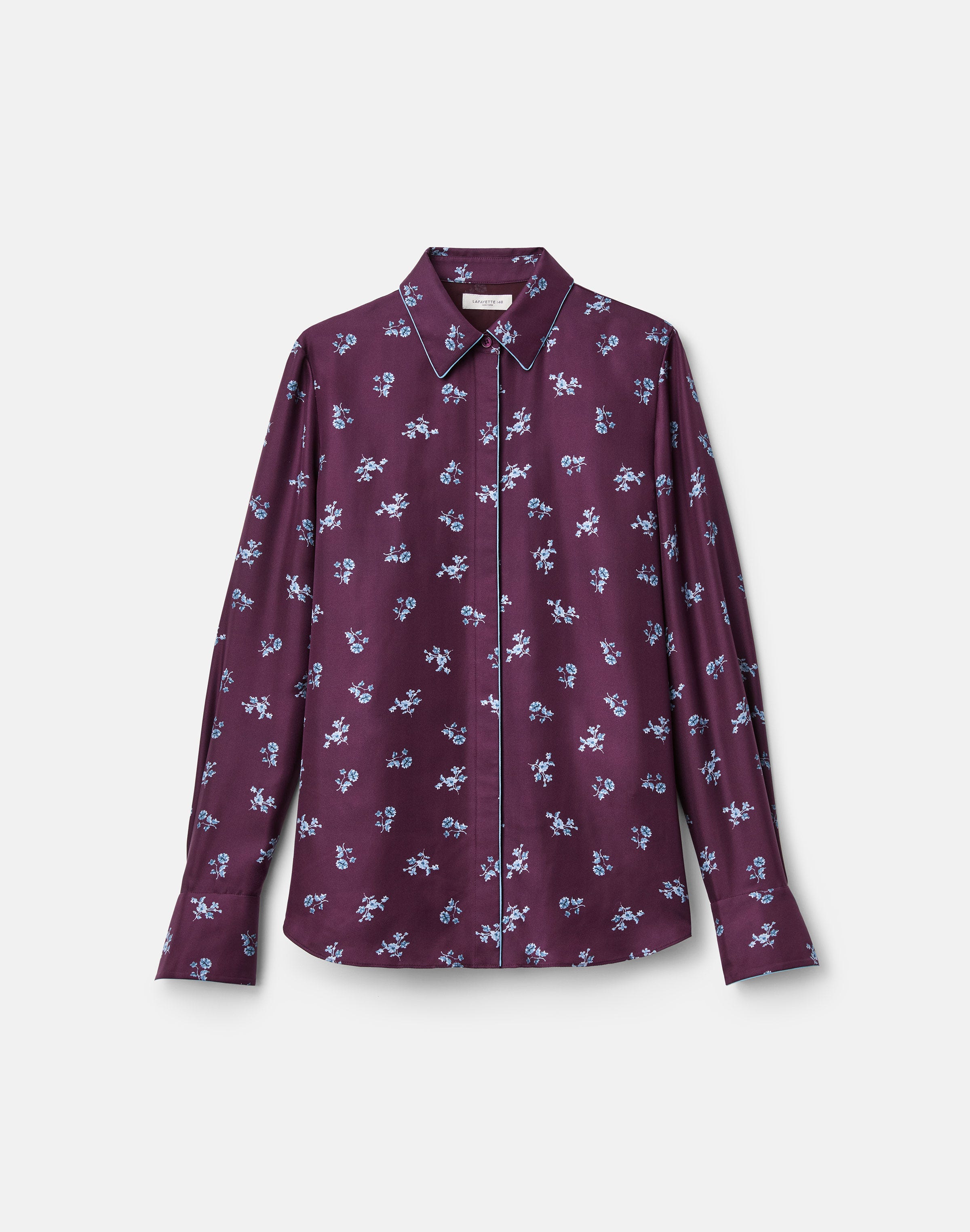Ditsy Floral Print Silk Twill Button Blouse