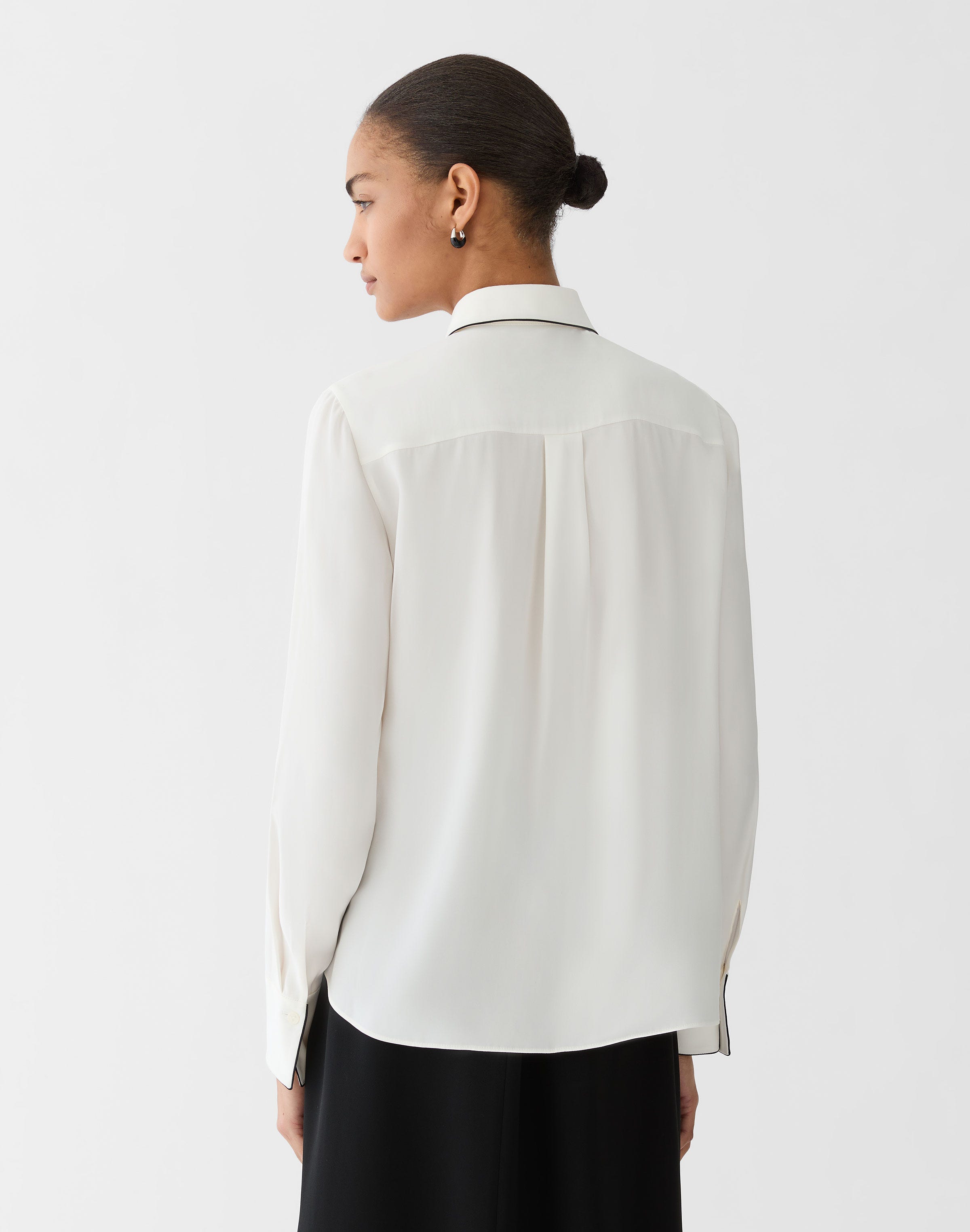 Petite Matte Silk Piped Button Blouse
