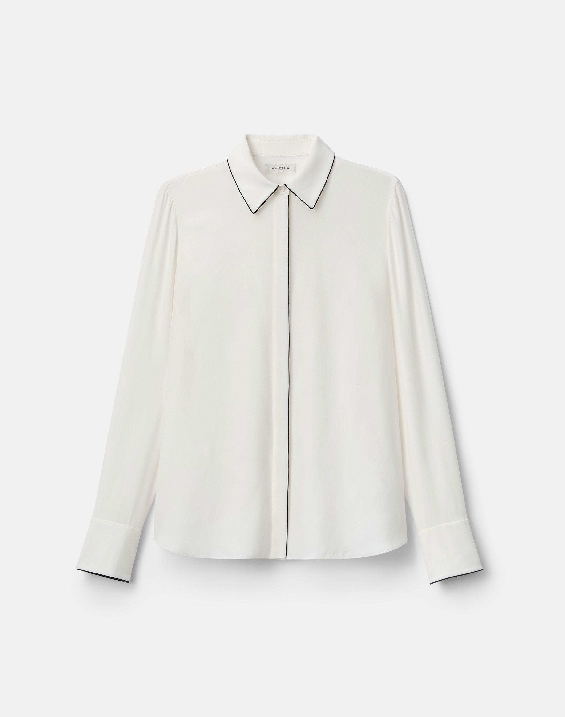 Petite Matte Silk Piped Button Blouse