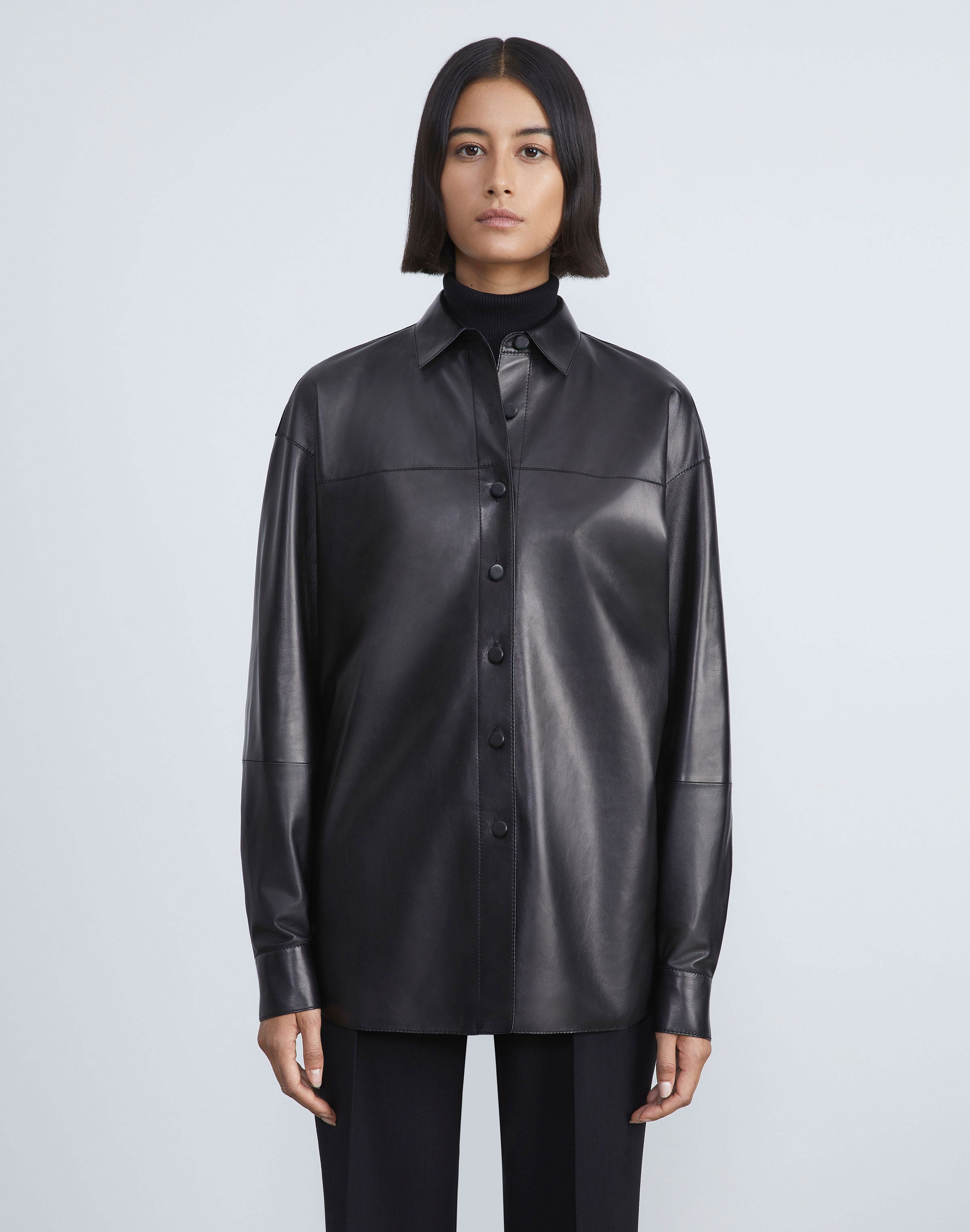Nappa Lambskin Leather Shirt Jacket