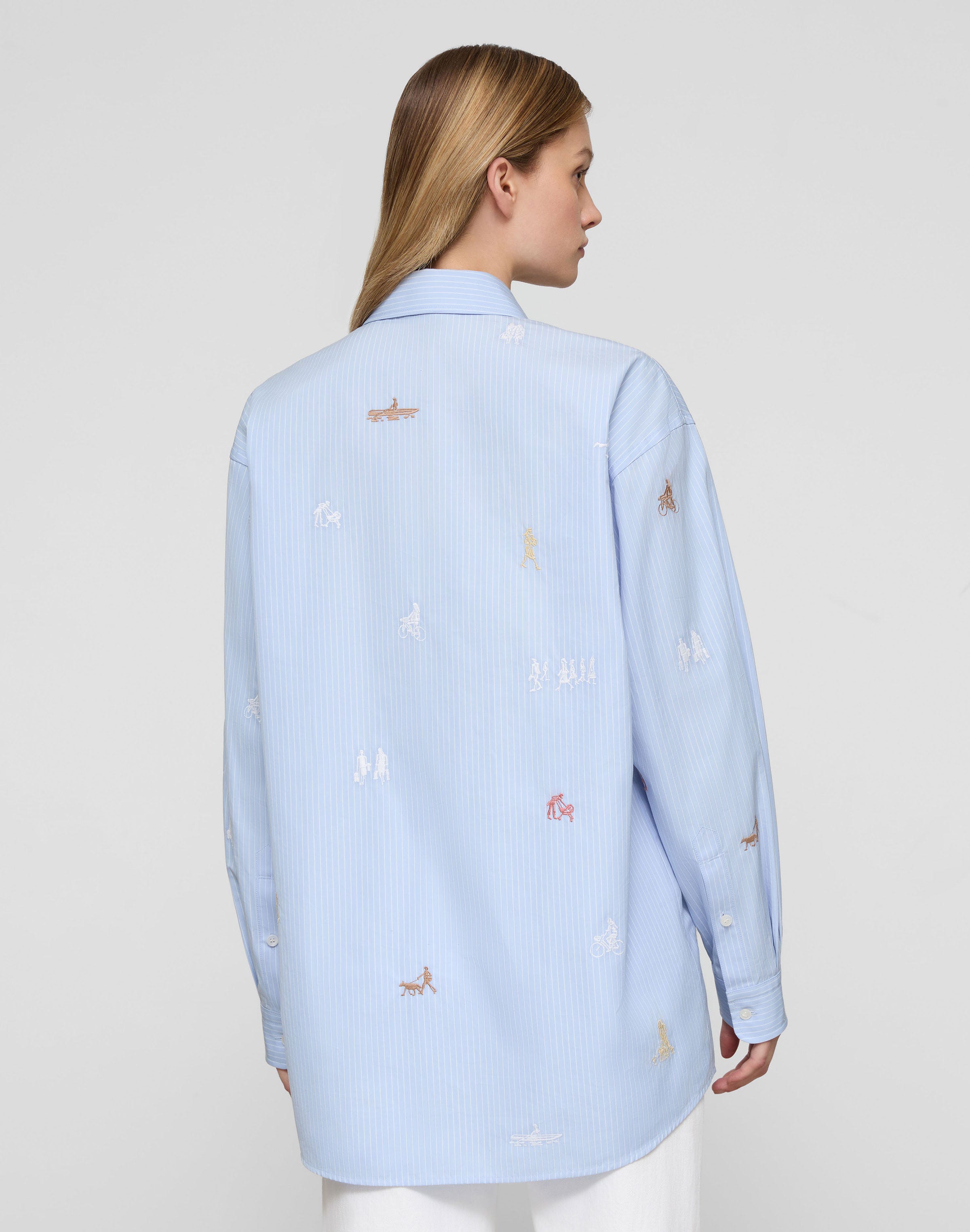 Striped Cotton Embroidered New Yorkers  Oversized Shirt