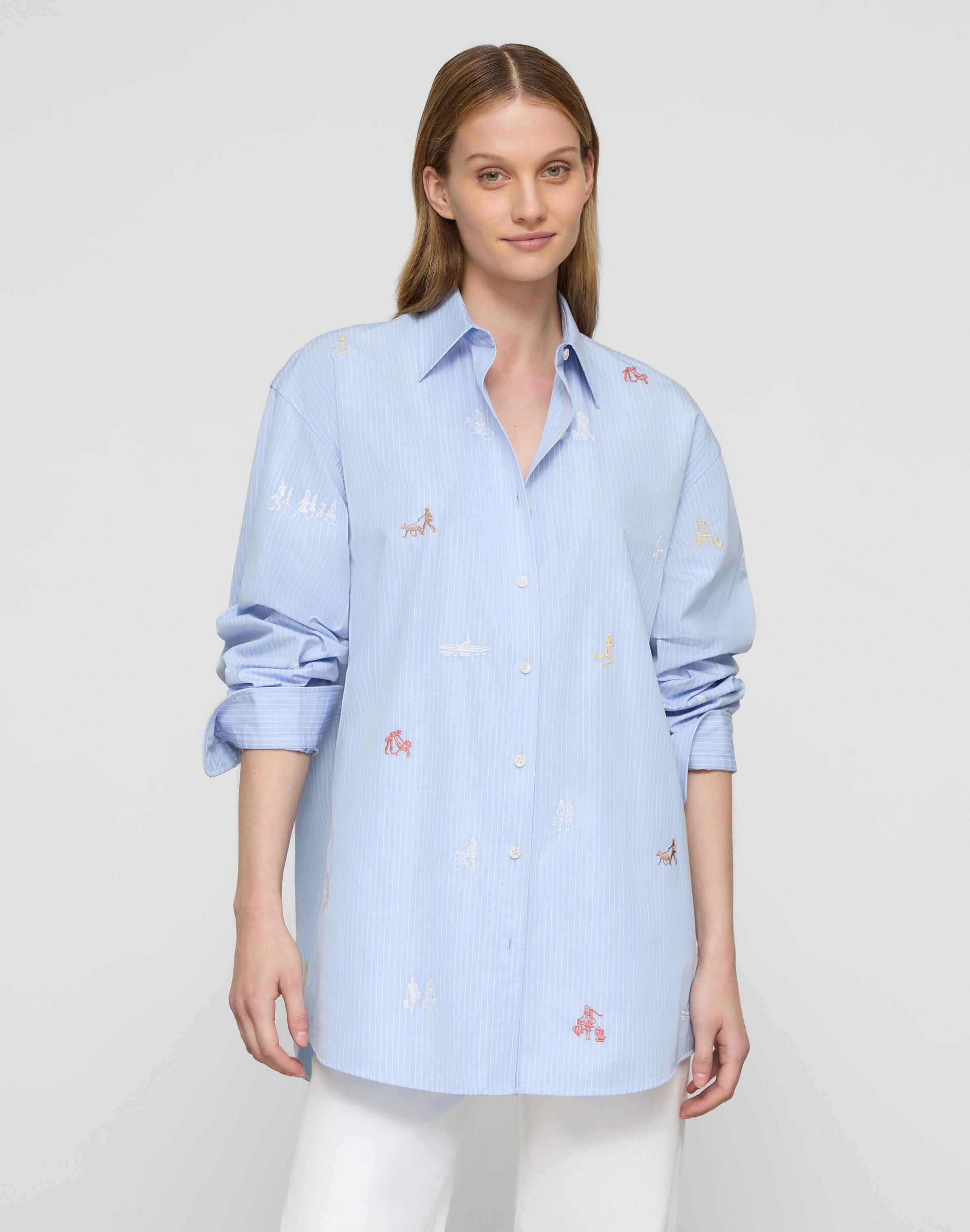 Striped Cotton Embroidered New Yorkers  Oversized Shirt