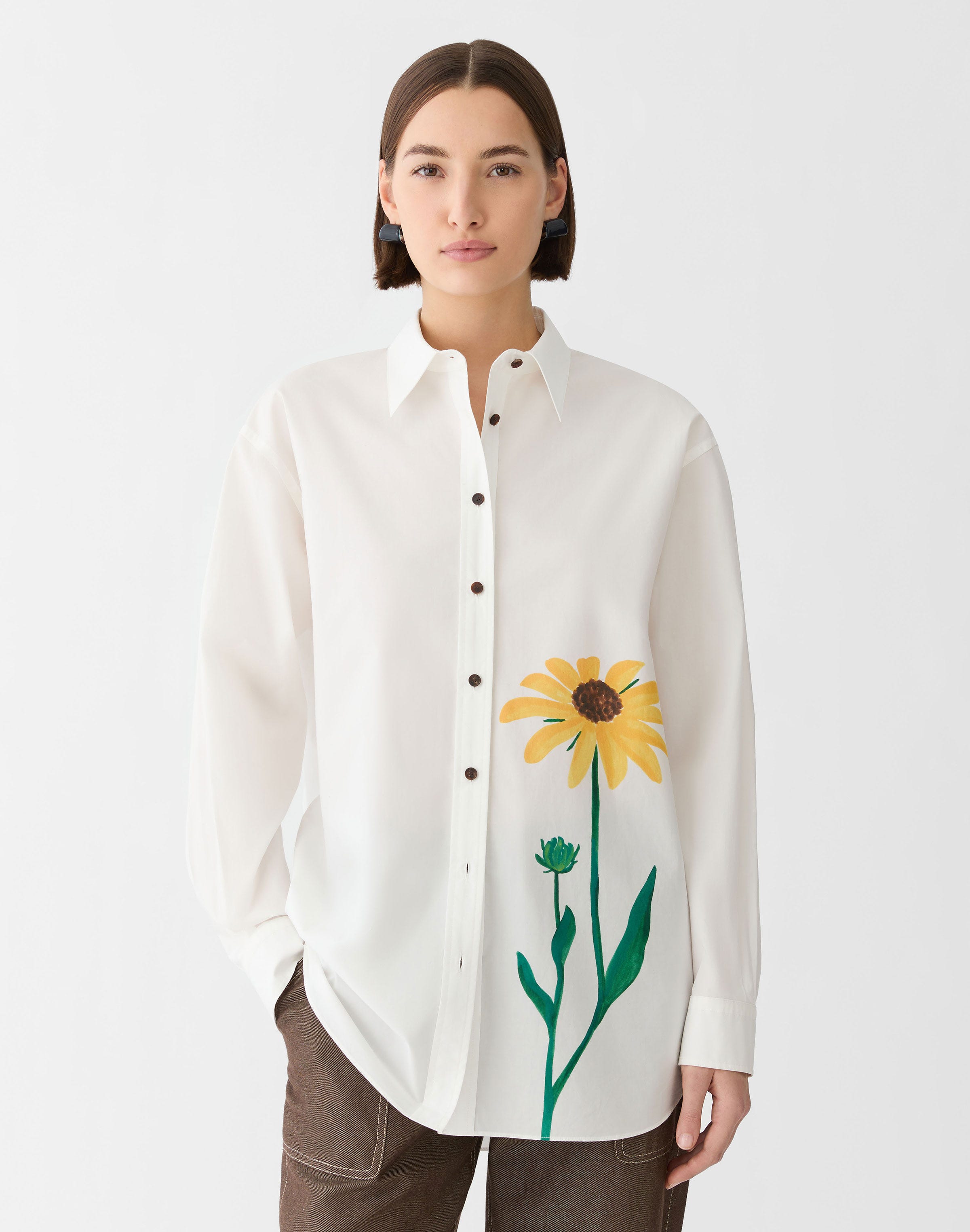 Single Stem Print Cotton Poplin Oversized Shirt