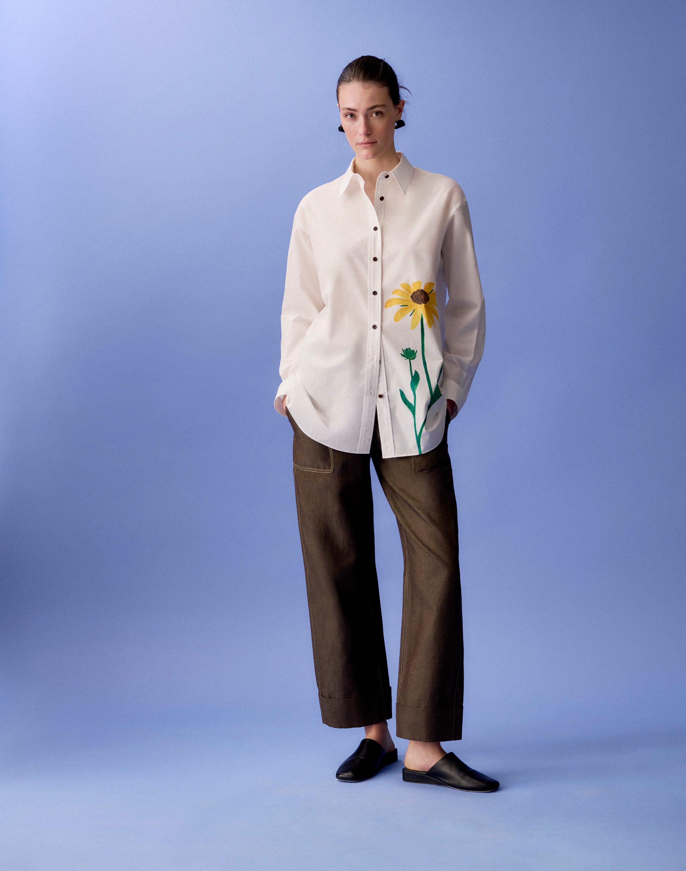 Single Stem Print Cotton Poplin Oversized Shirt
