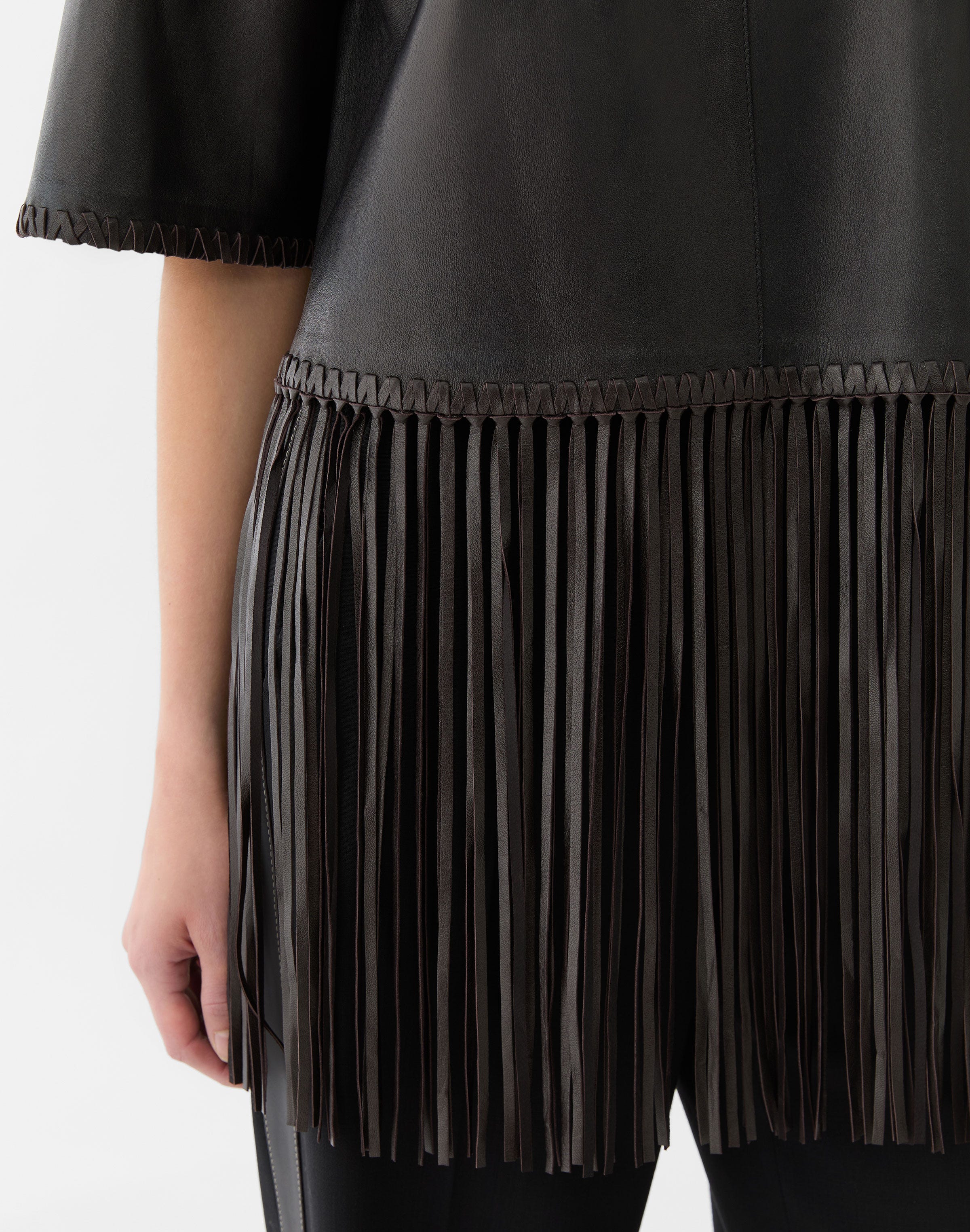Nappa Leather Whipstitch Fringed Blouse