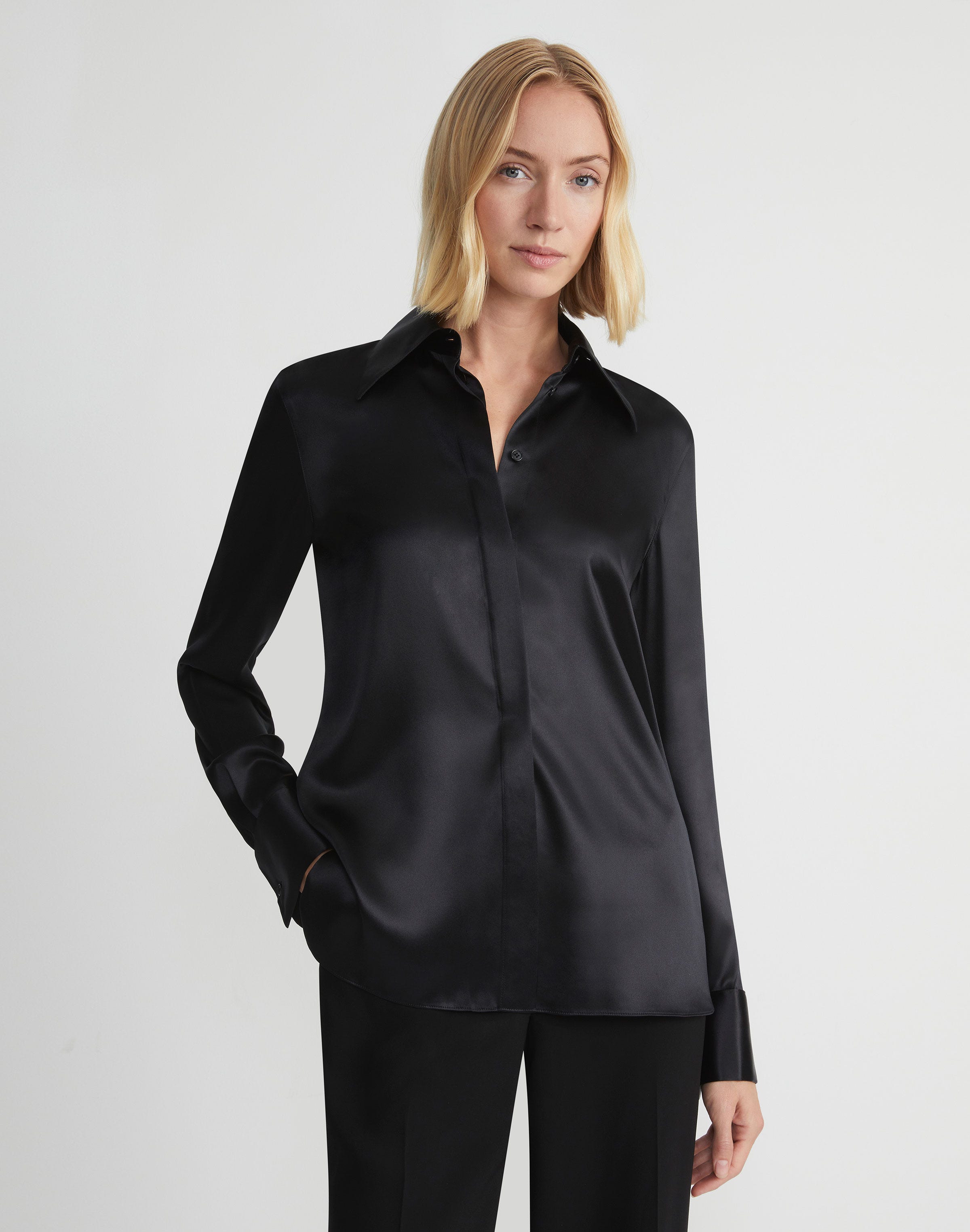 Petite Silk Charmeuse French Cuff Blouse