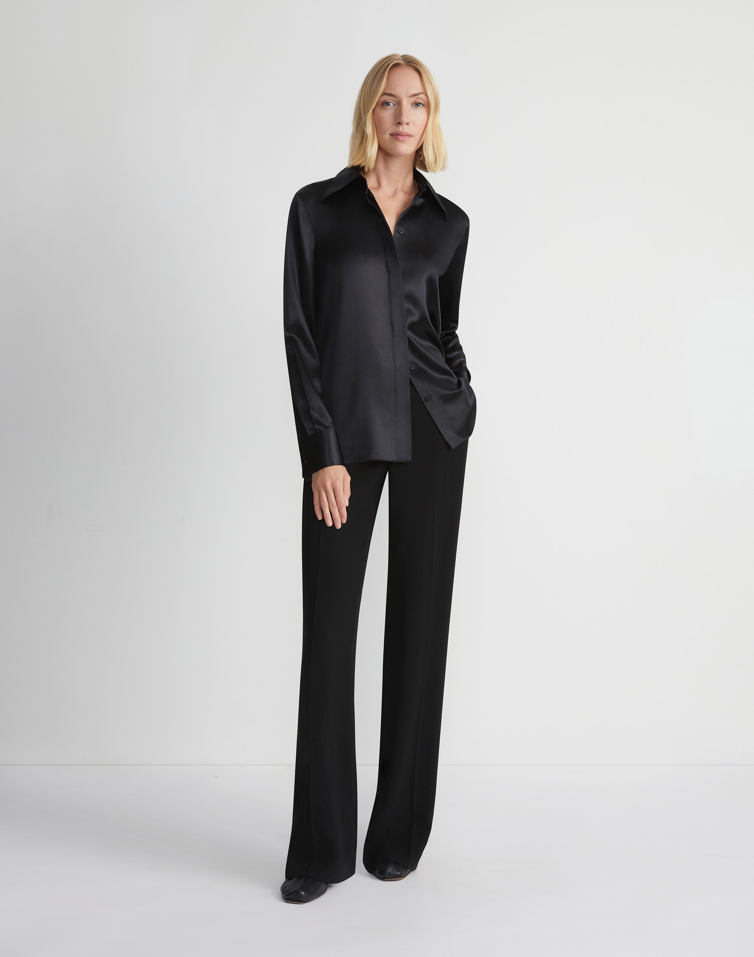Petite Silk Charmeuse French Cuff Blouse