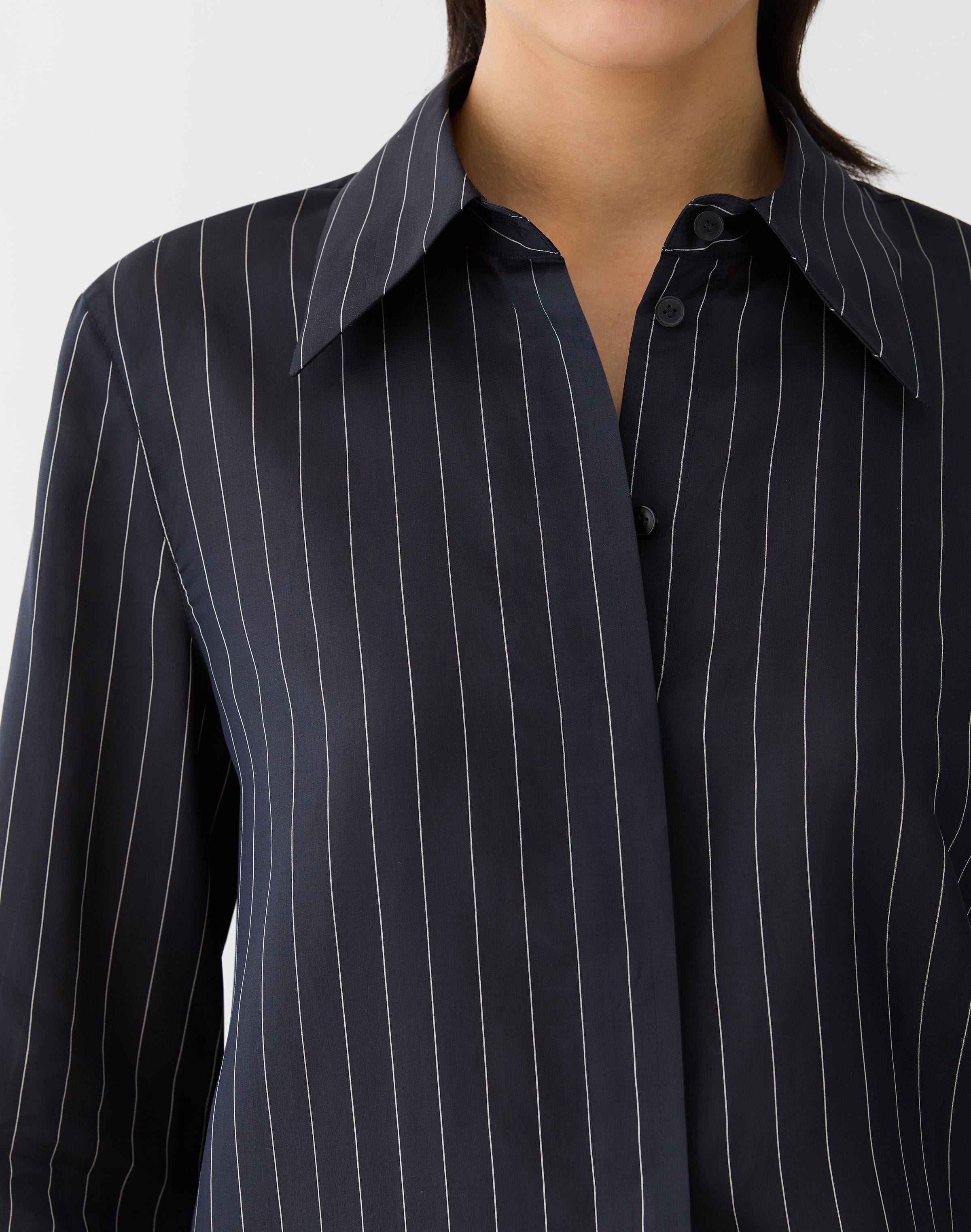 Pinstripe Silk French Cuff Blouse