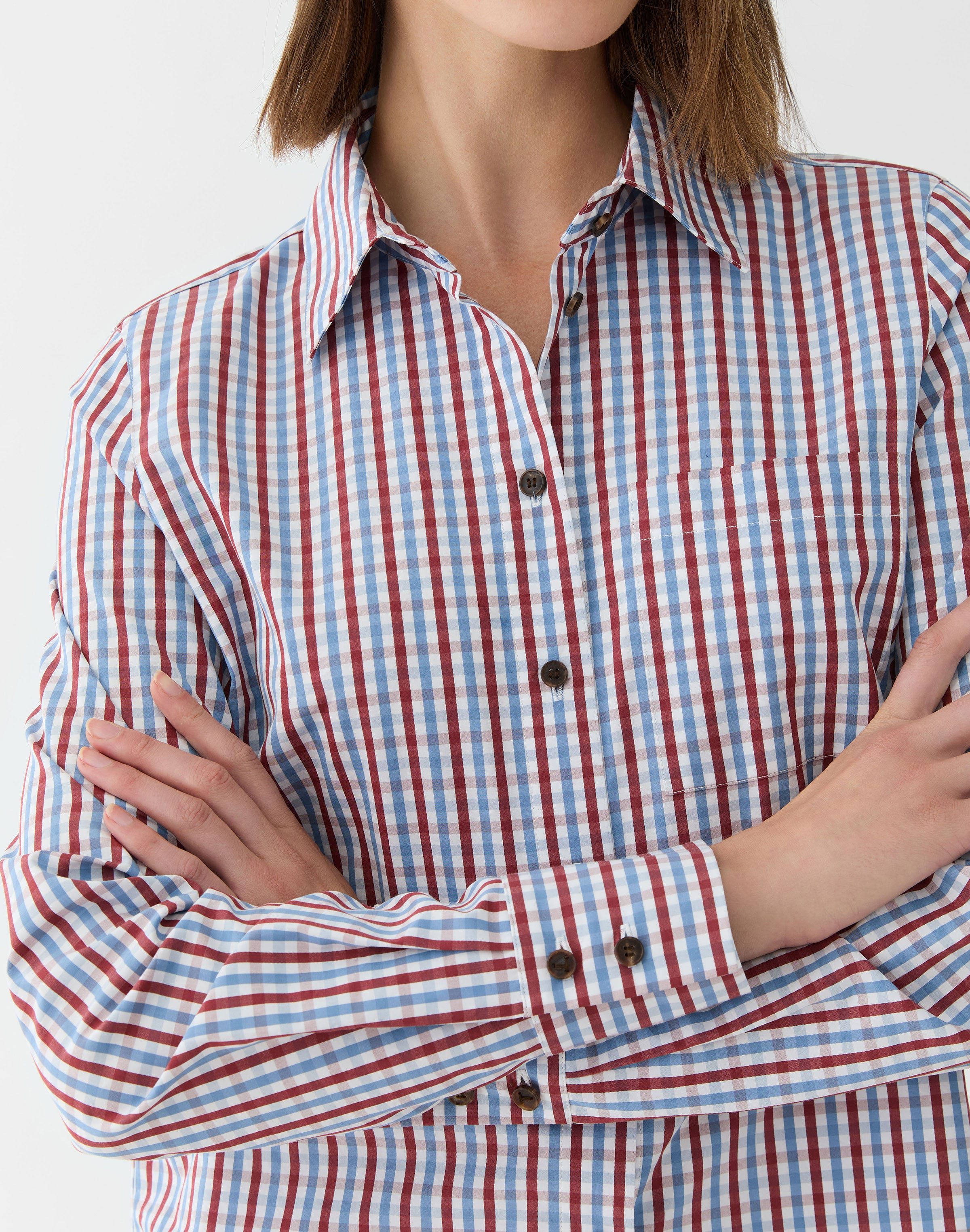 Gingham Cotton Button Front Shirt