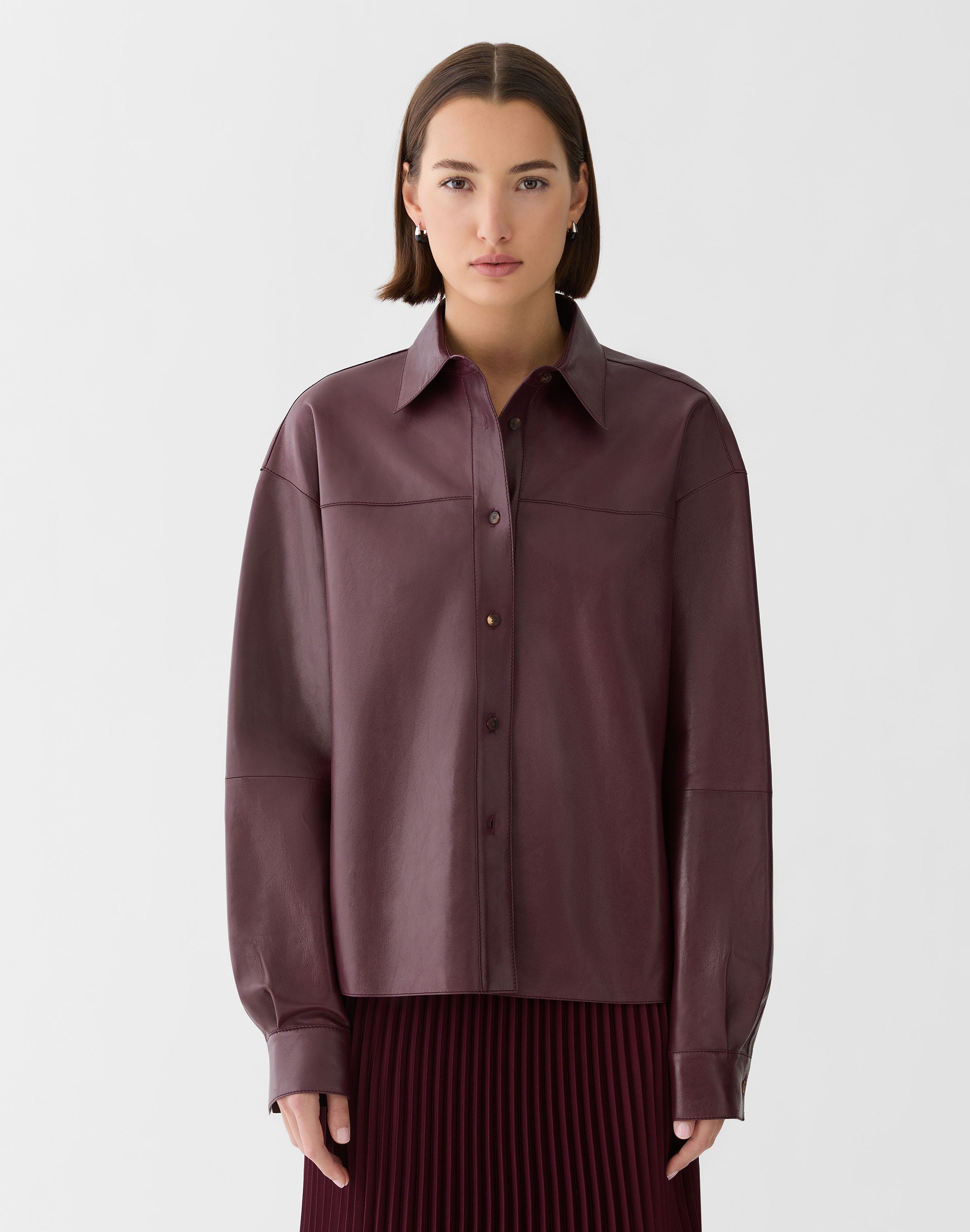 Nappa Leather Oversized Cropped Shirt
