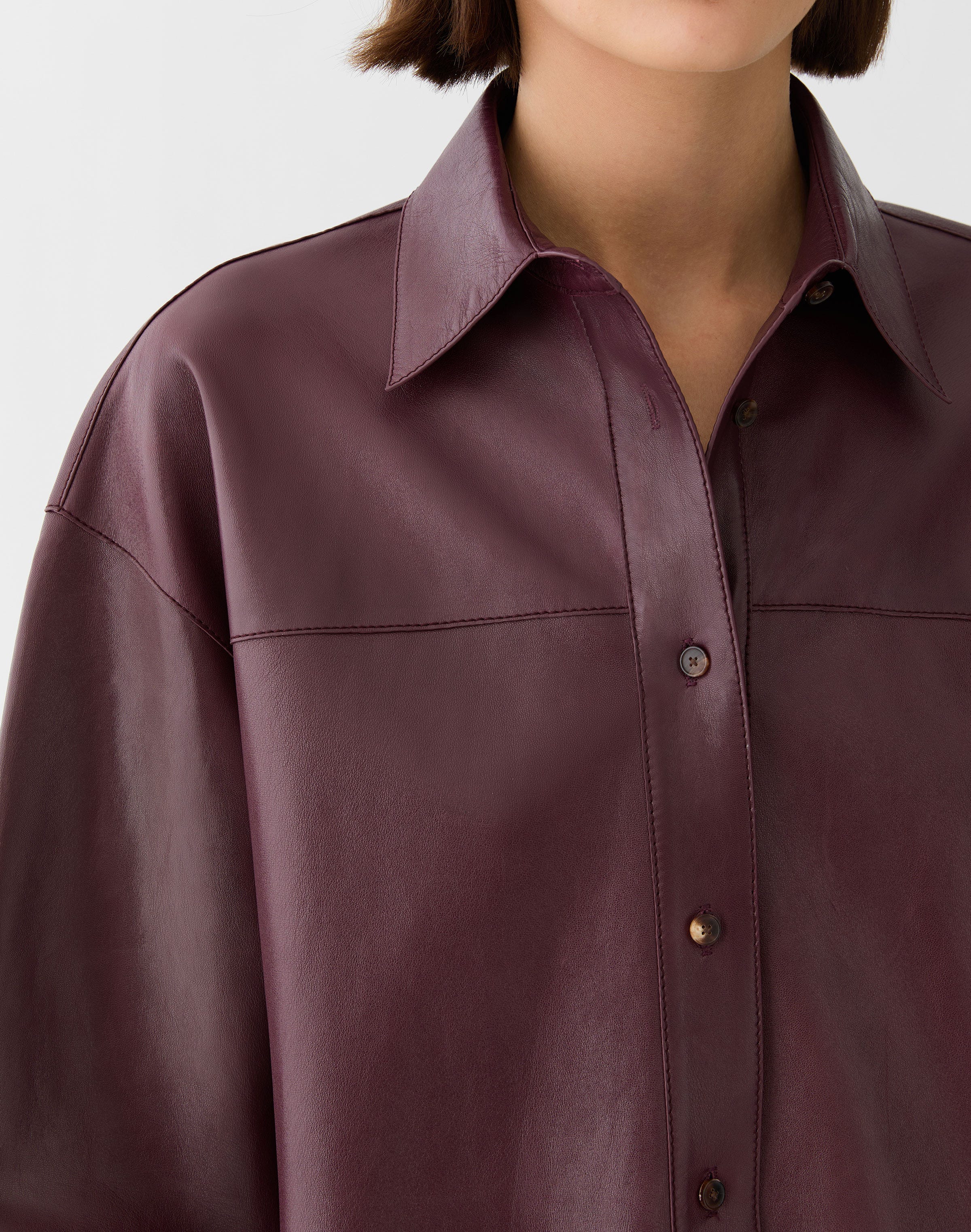 Nappa Leather Oversized Cropped Shirt