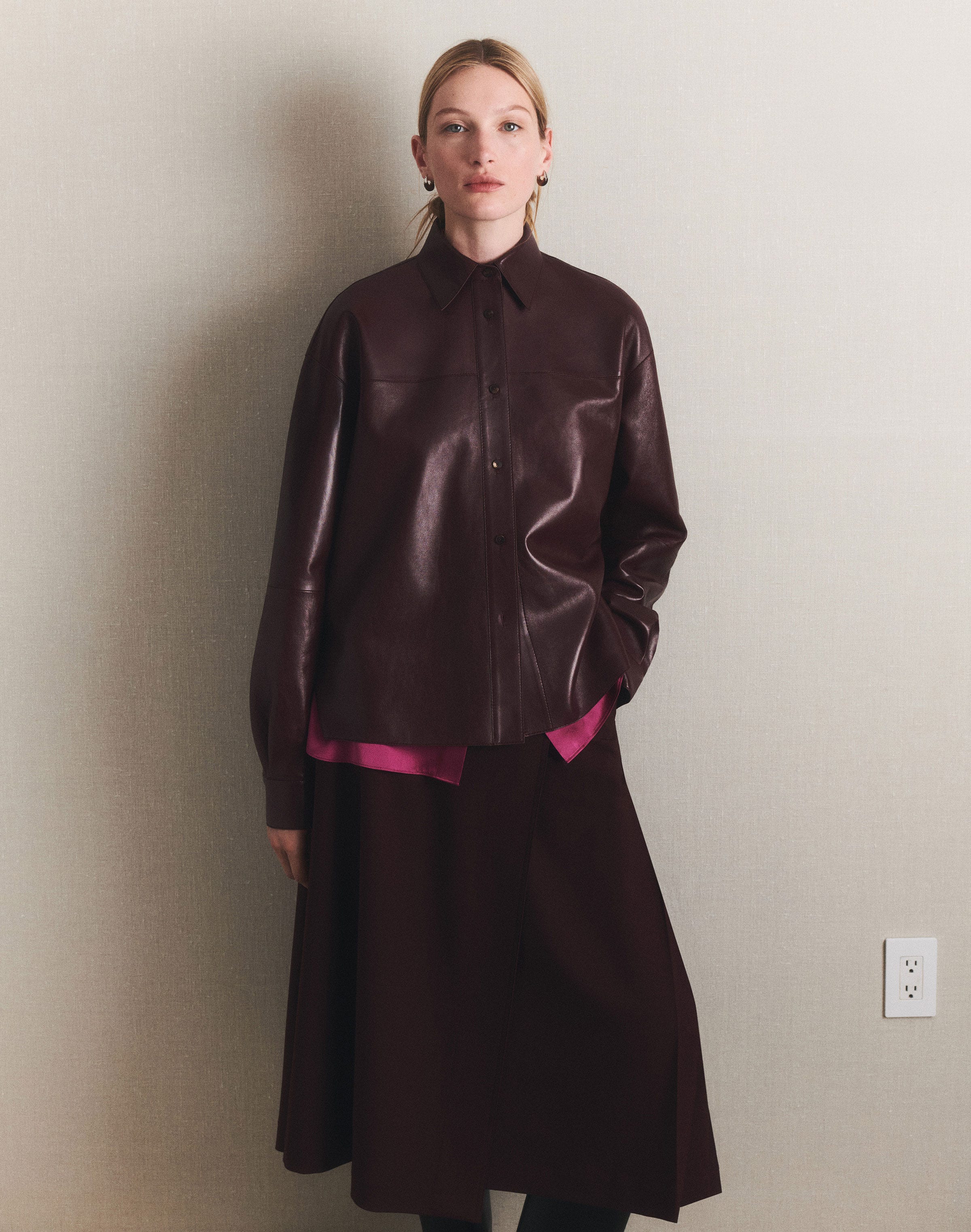 Nappa Leather Oversized Cropped Shirt