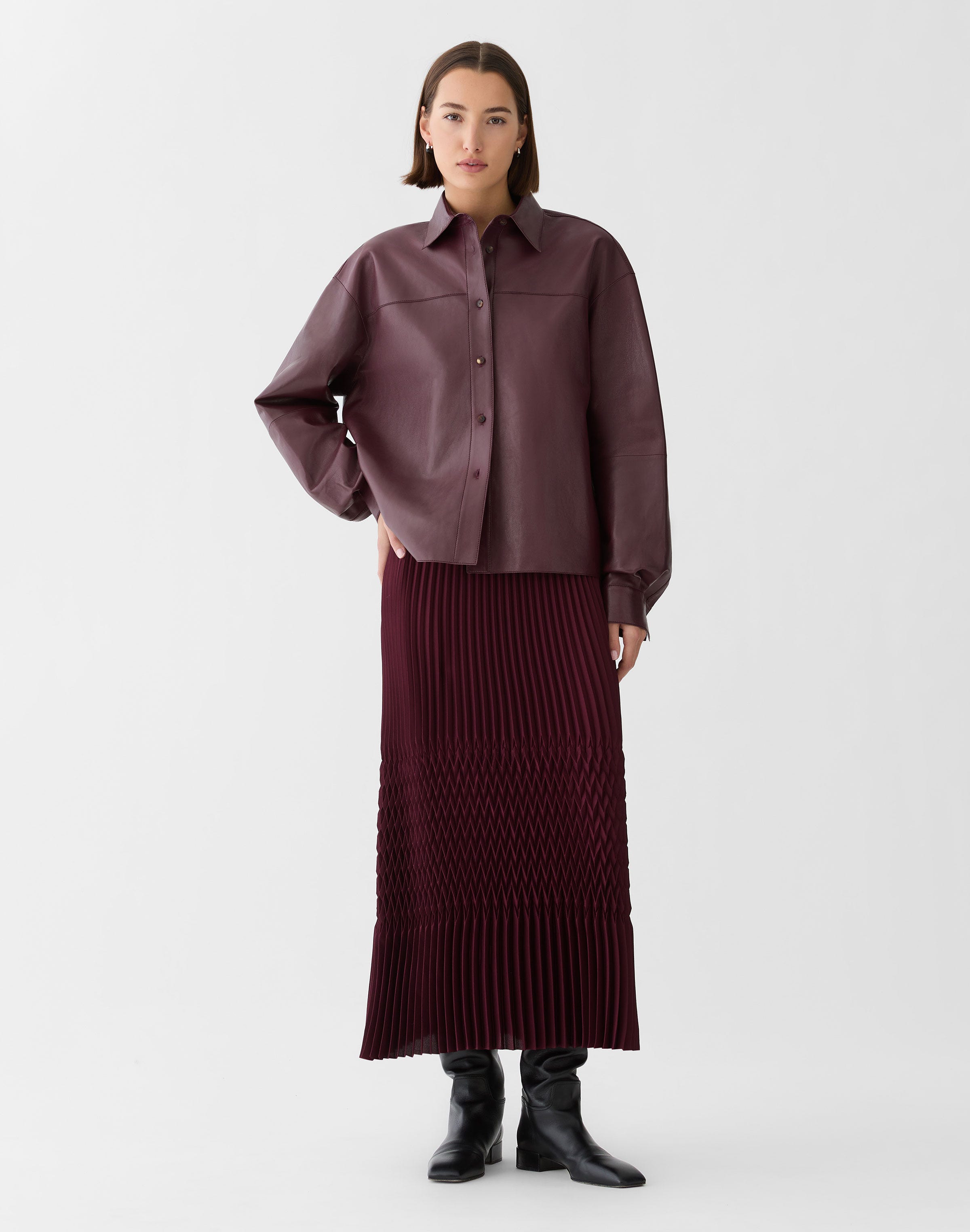 Nappa Leather Oversized Cropped Shirt
