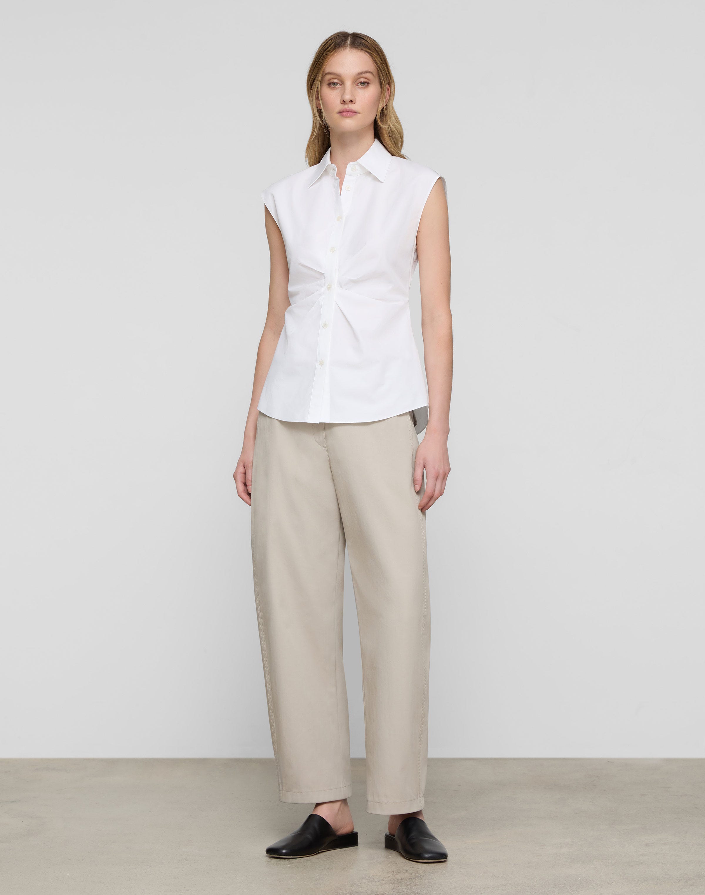 Organic Cotton Poplin Pleated Waist Shirt