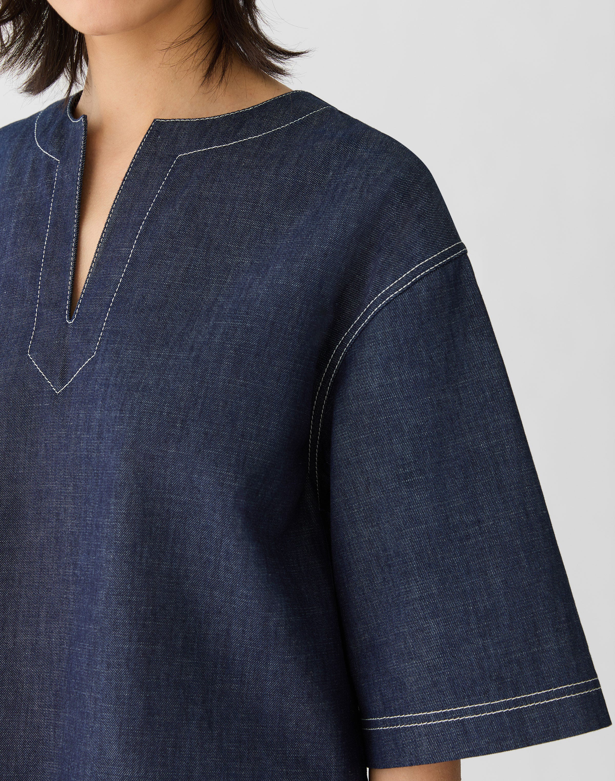 Chambray Short Sleeve Cropped Shirt