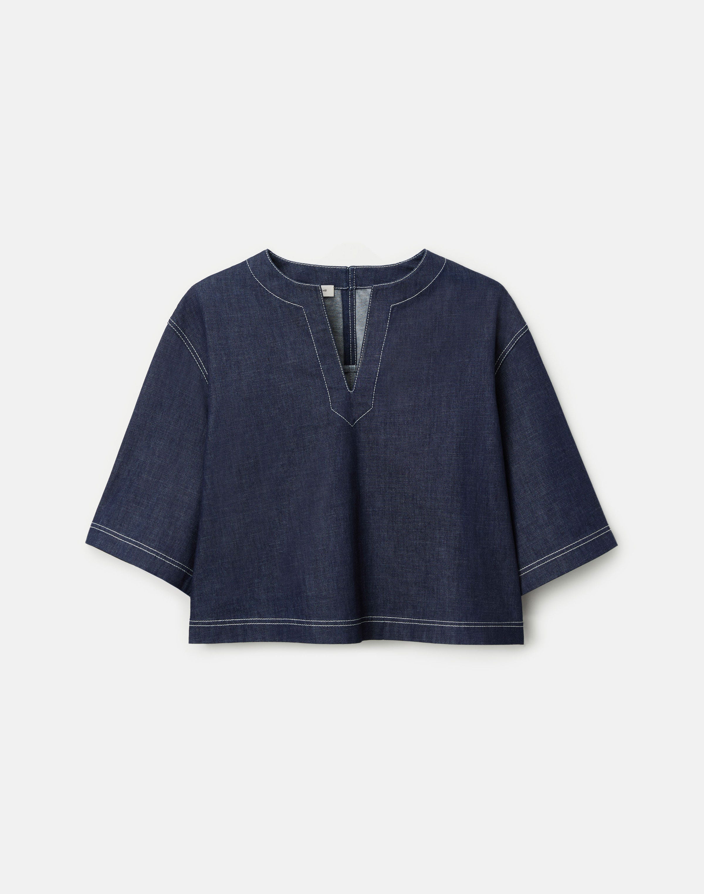 Chambray Short Sleeve Cropped Shirt