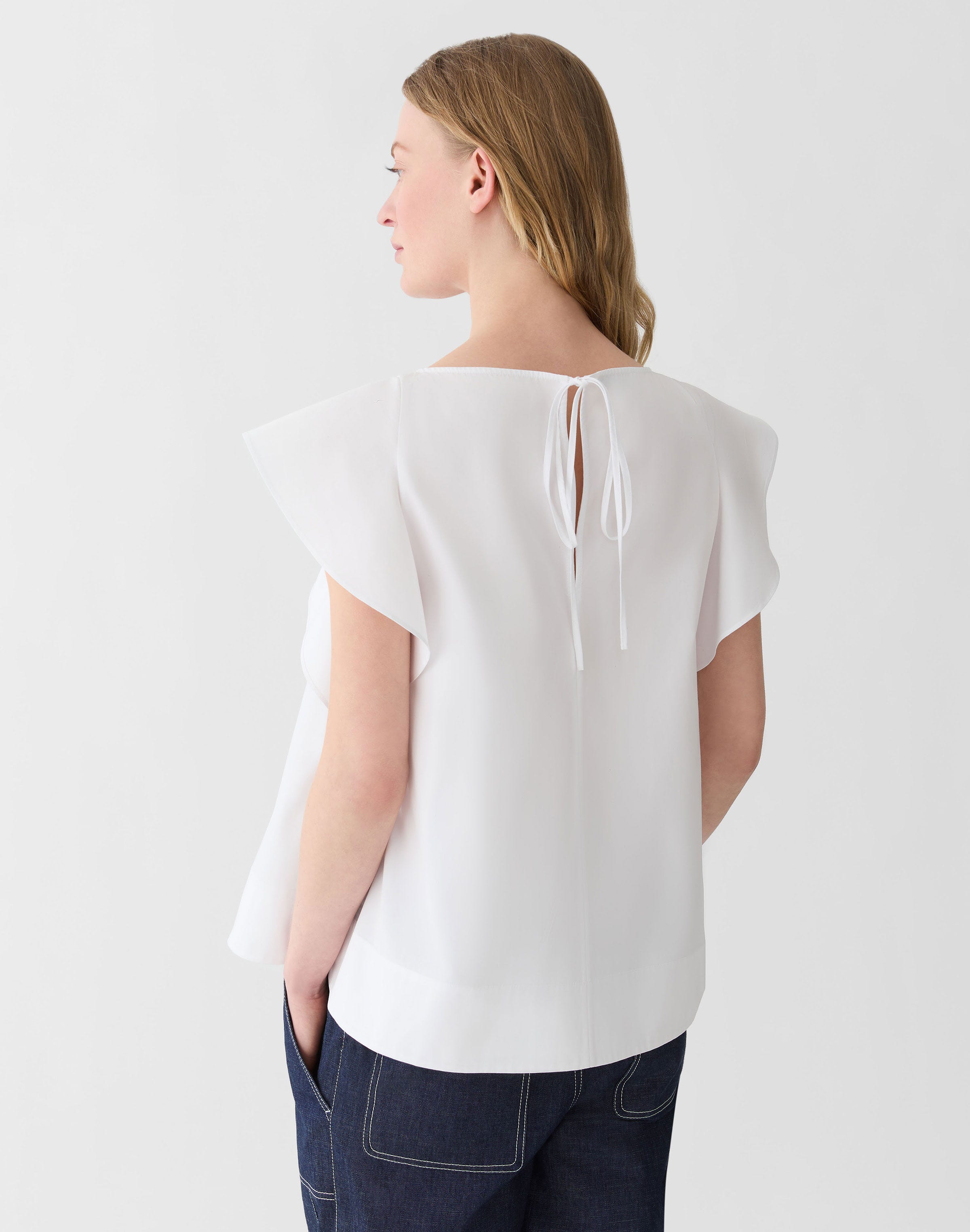 Organic Cotton Poplin Flutter Sleeve Shirt