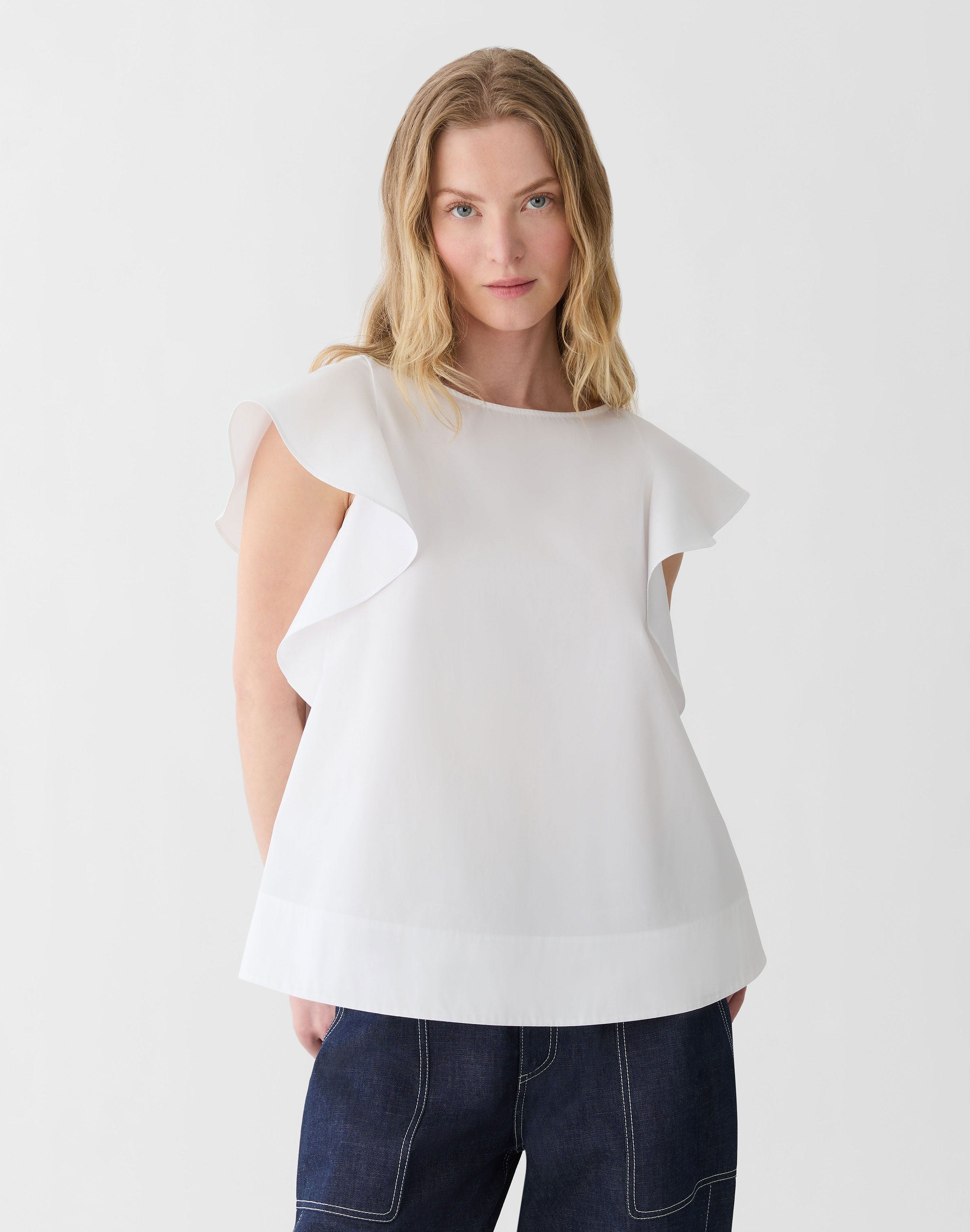 Organic Cotton Poplin Flutter Sleeve Shirt