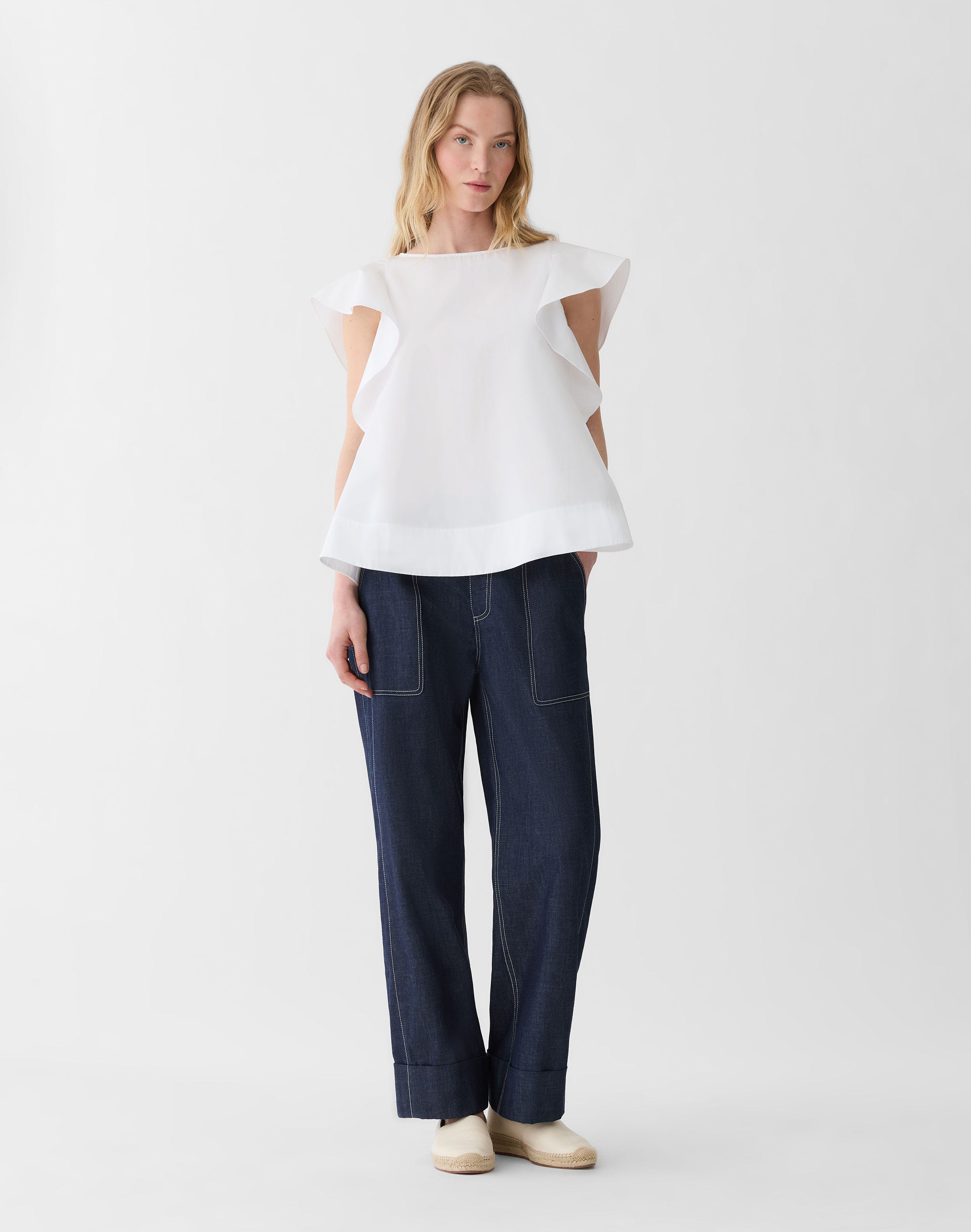 Organic Cotton Poplin Flutter Sleeve Shirt