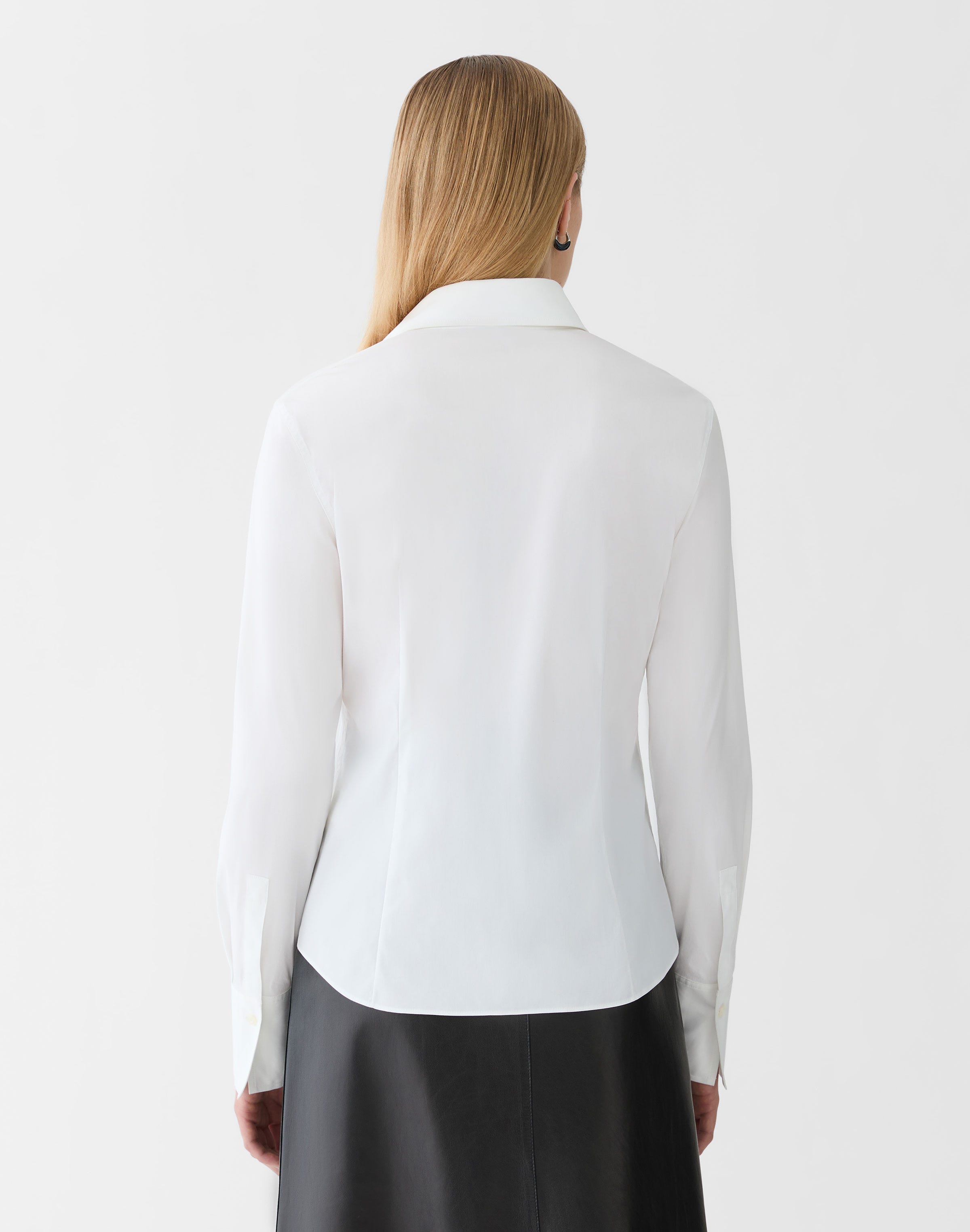 Stretch Cotton Button Front Slim Shirt
