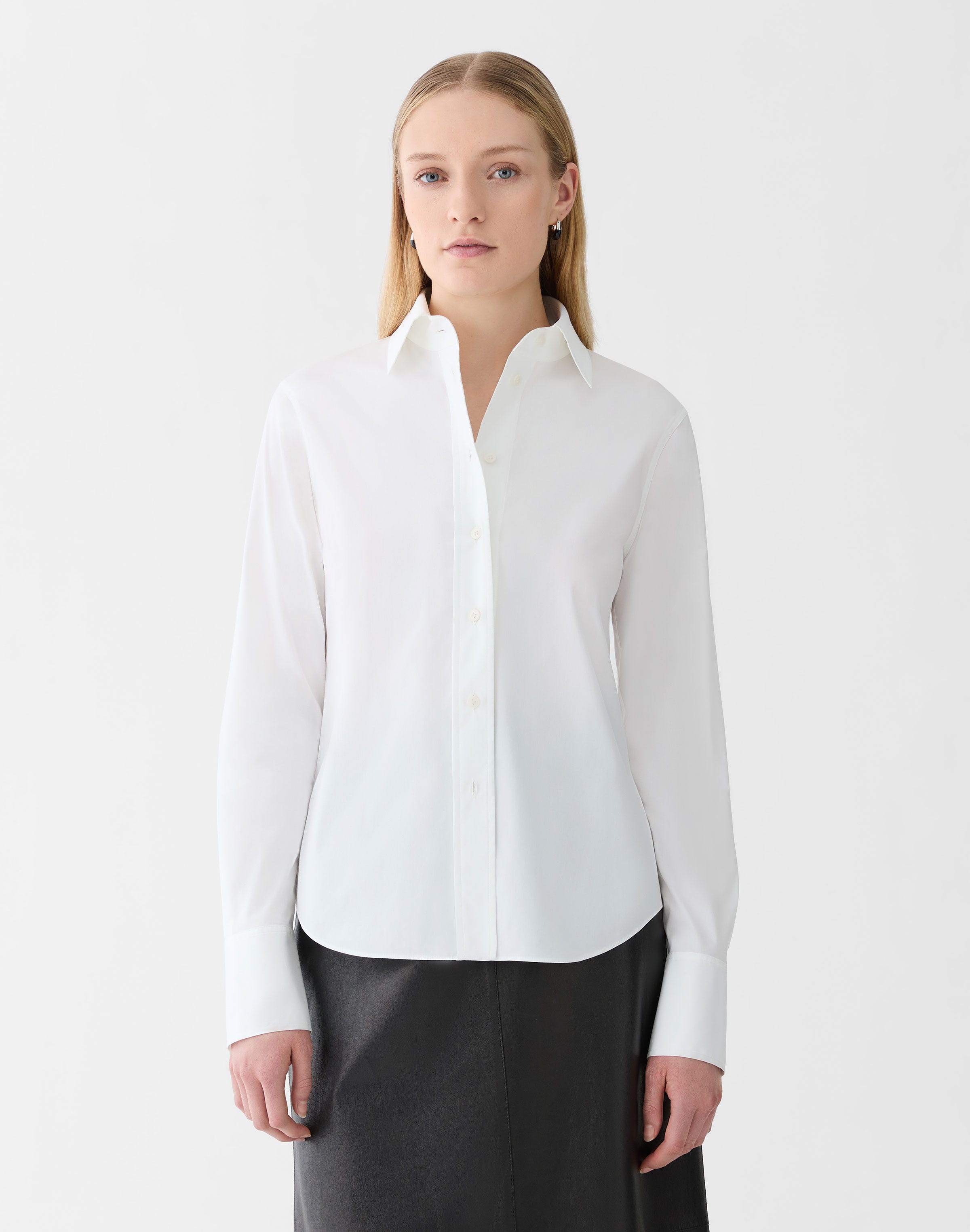 Stretch Cotton Button Front Slim Shirt