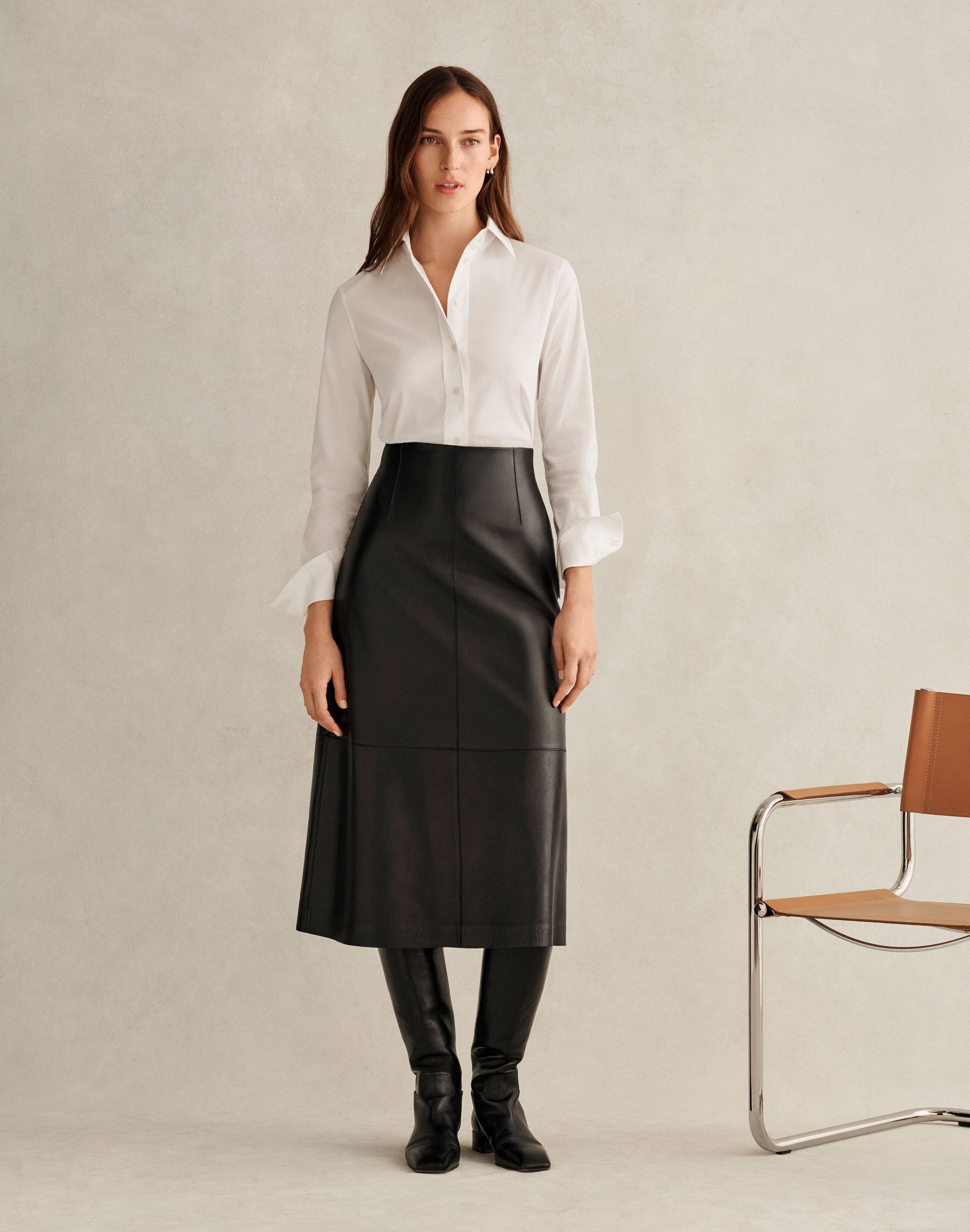 Stretch Cotton Button Front Slim Shirt