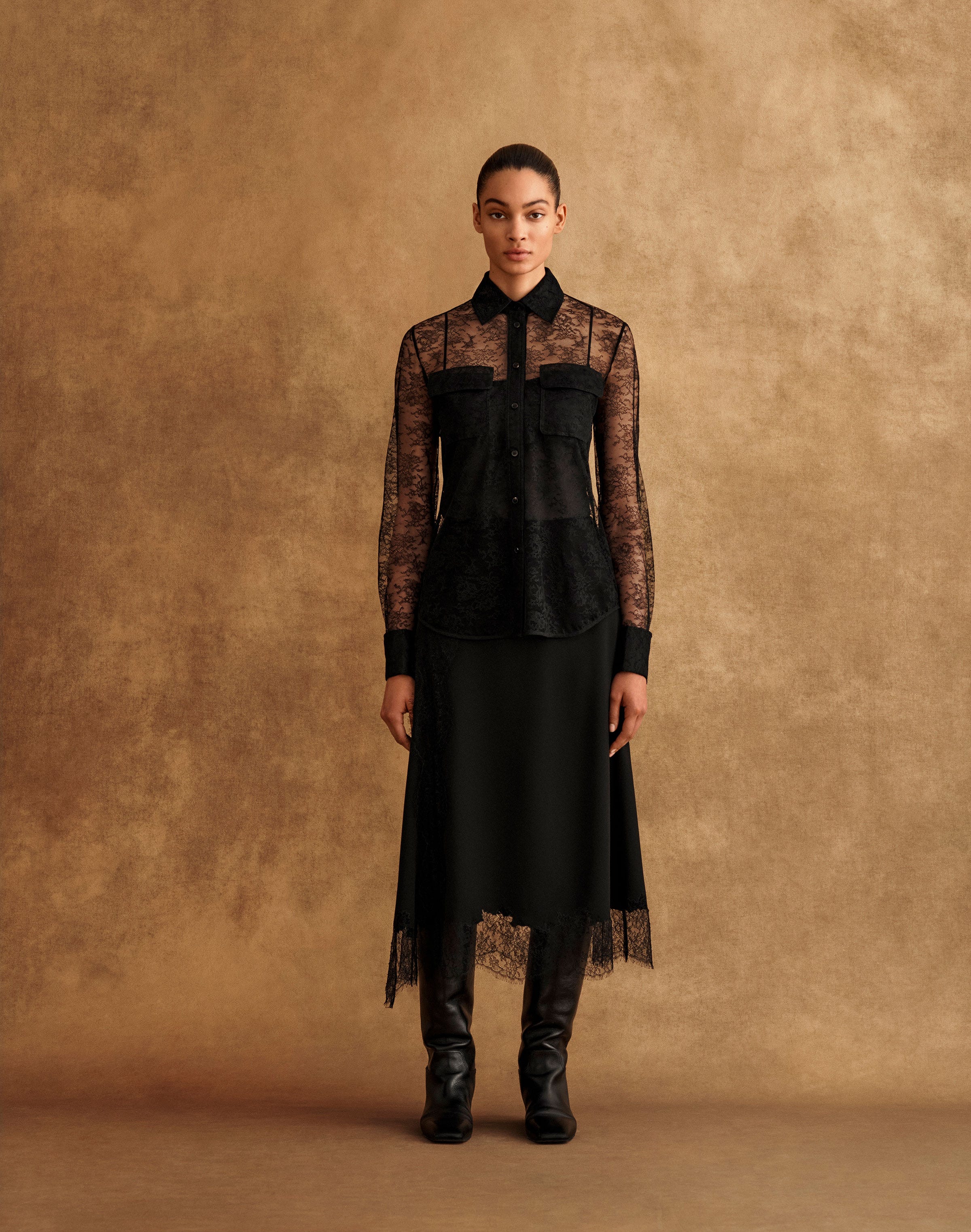 Chantilly Lace Blouse and Finesse Crepe Skirt