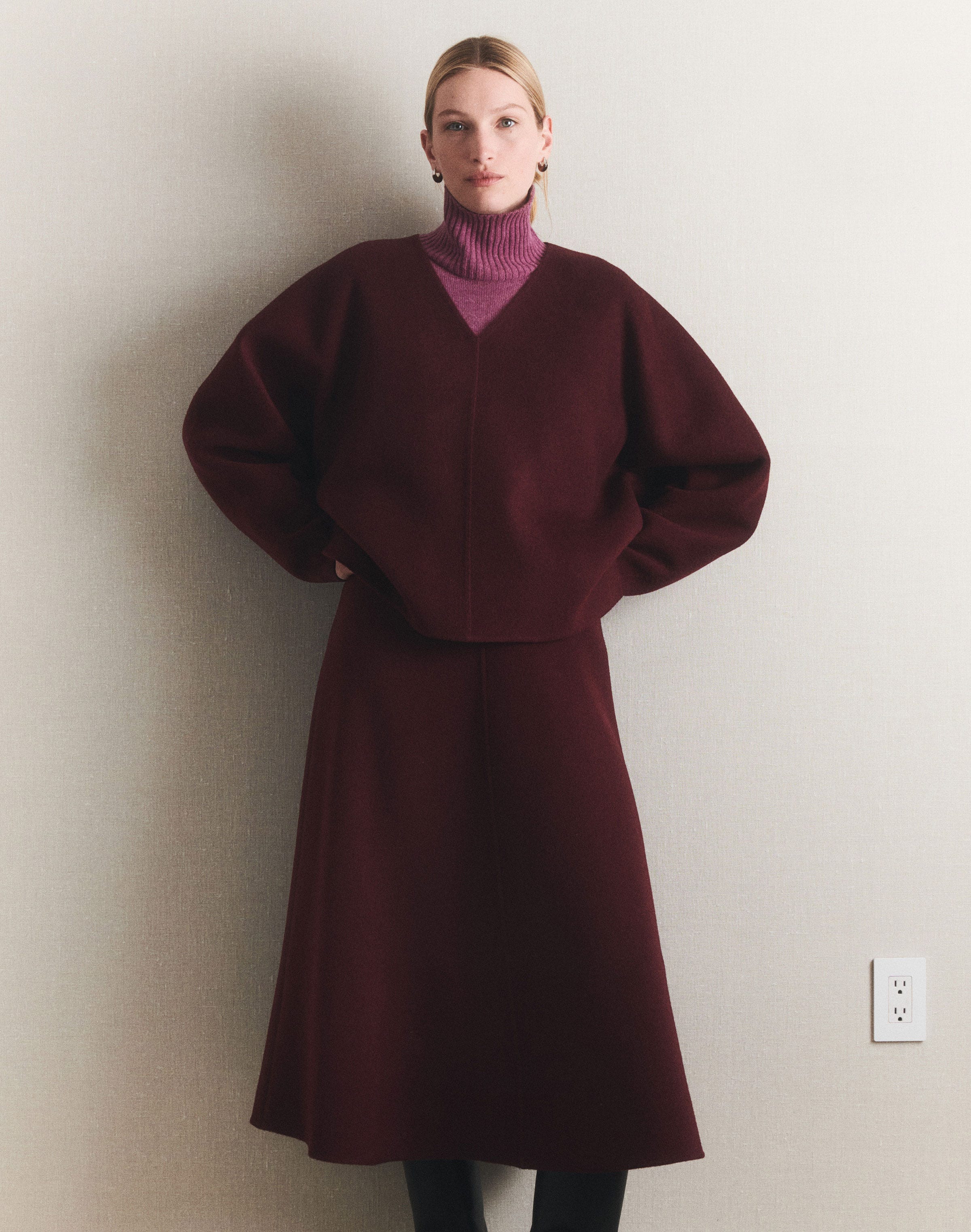 Wool-Cashmere Double Face Oversized Popover Blouse