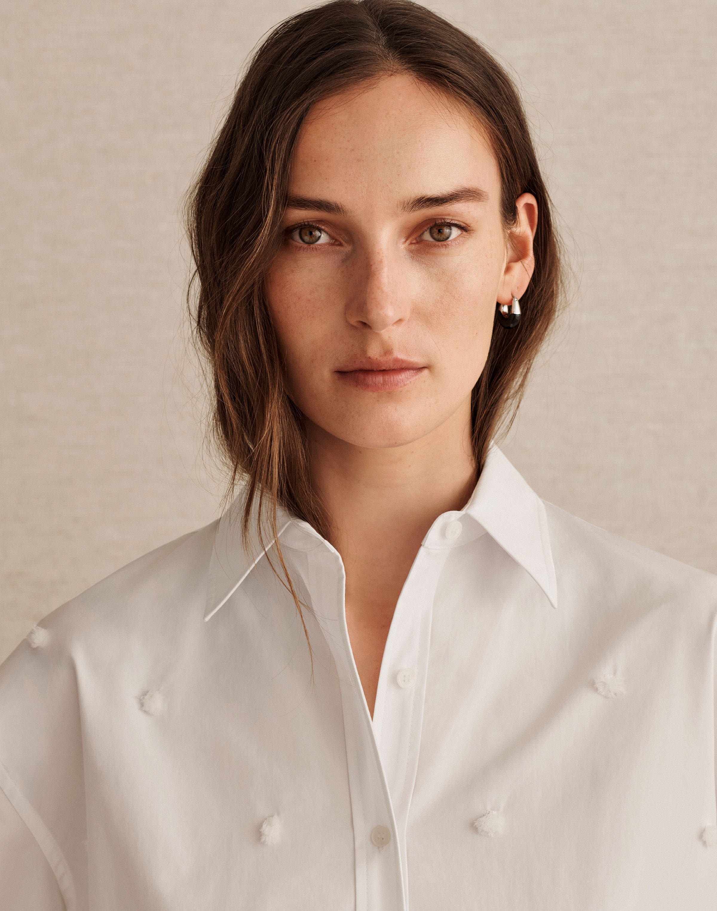 Organic Cotton Poplin Hand Embroidered Polka Dot Shirt