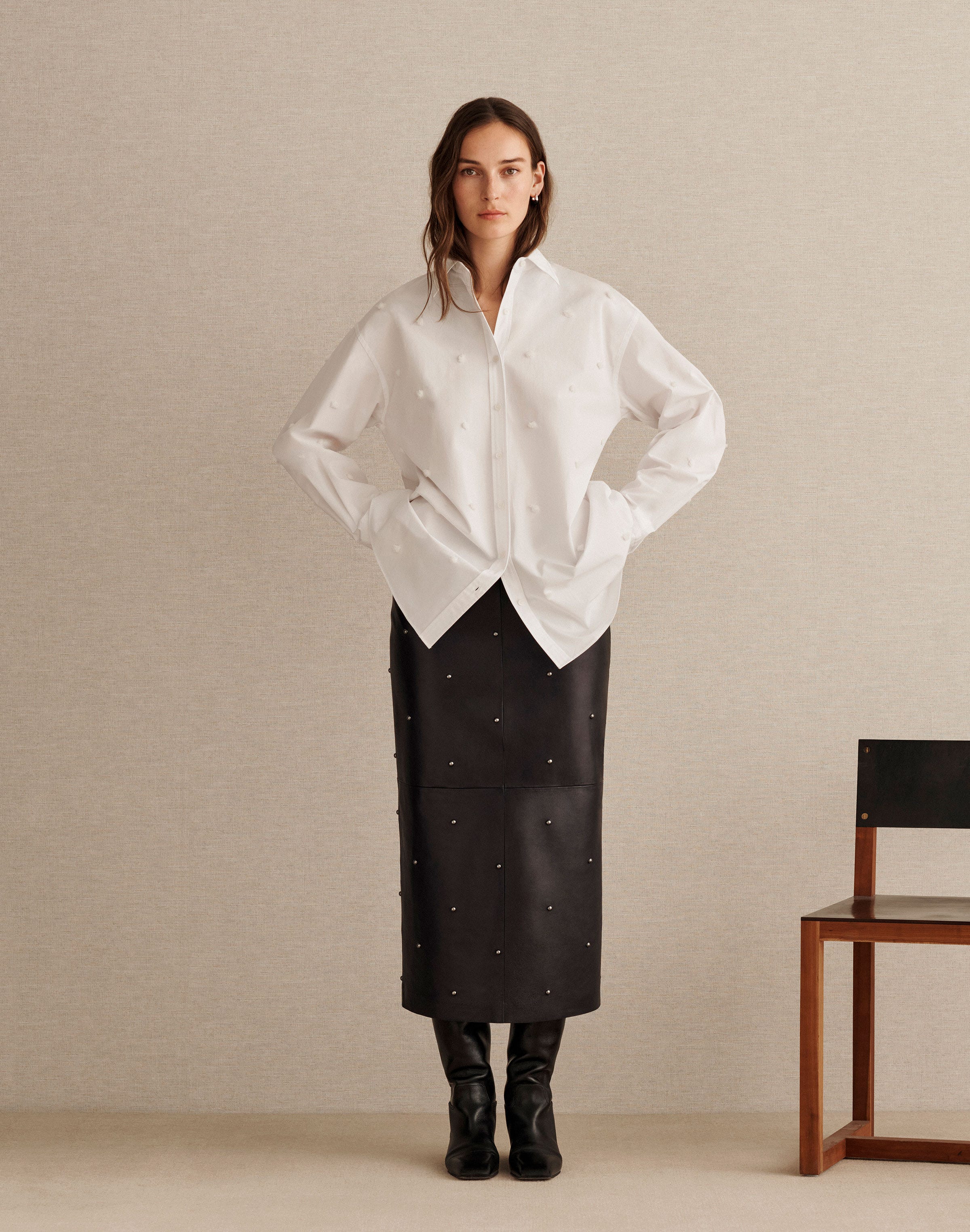 Organic Cotton Poplin Hand Embroidered Polka Dot Shirt