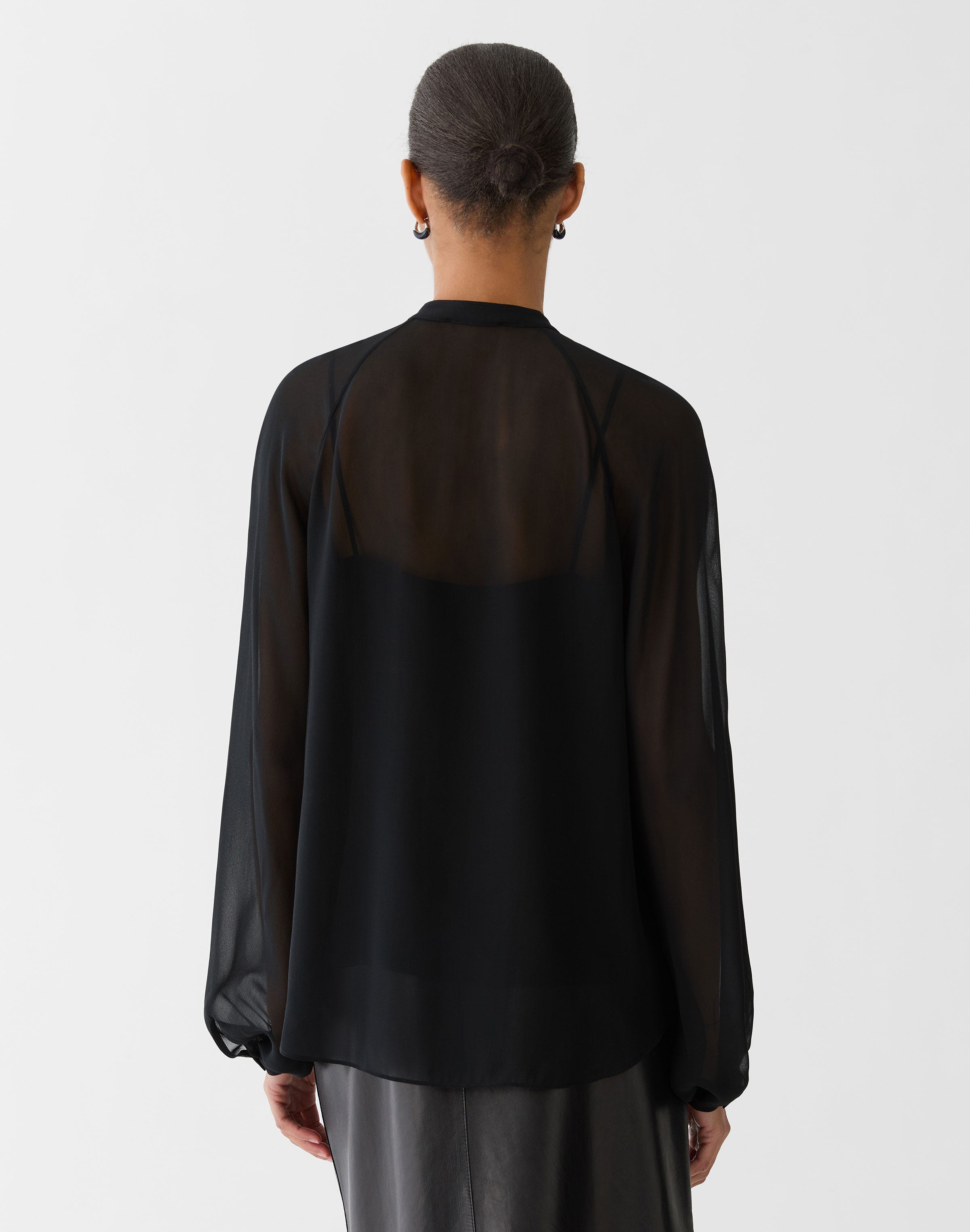 Plus-Size Silk Georgette & Chantilly Lace Tuxedo Blouse