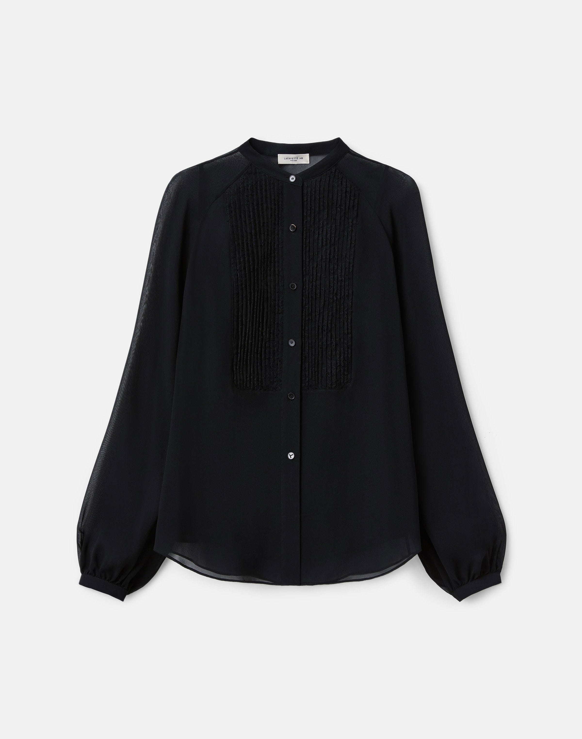 Plus-Size Silk Georgette & Chantilly Lace Tuxedo Blouse