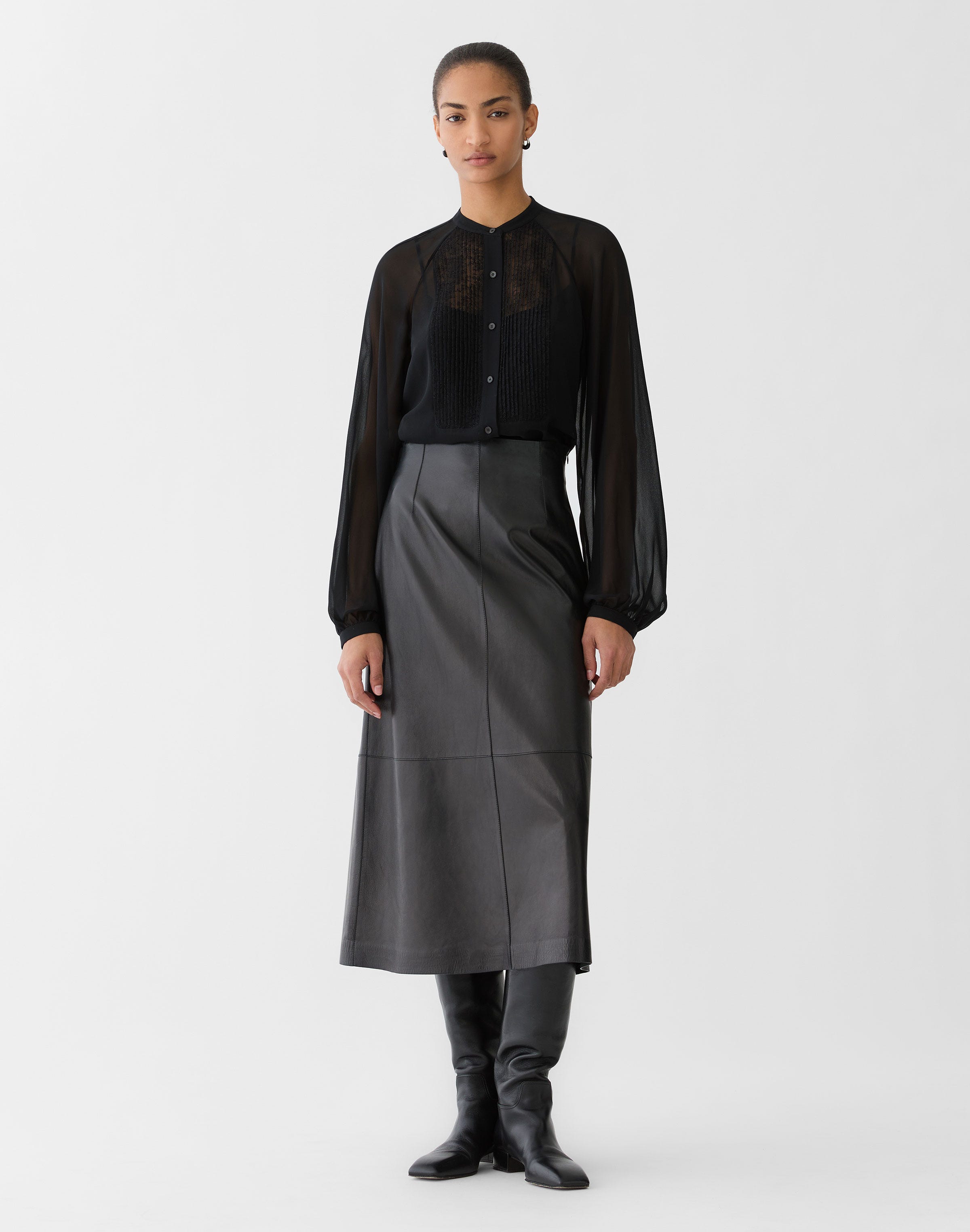 Plus-Size Silk Georgette & Chantilly Lace Tuxedo Blouse