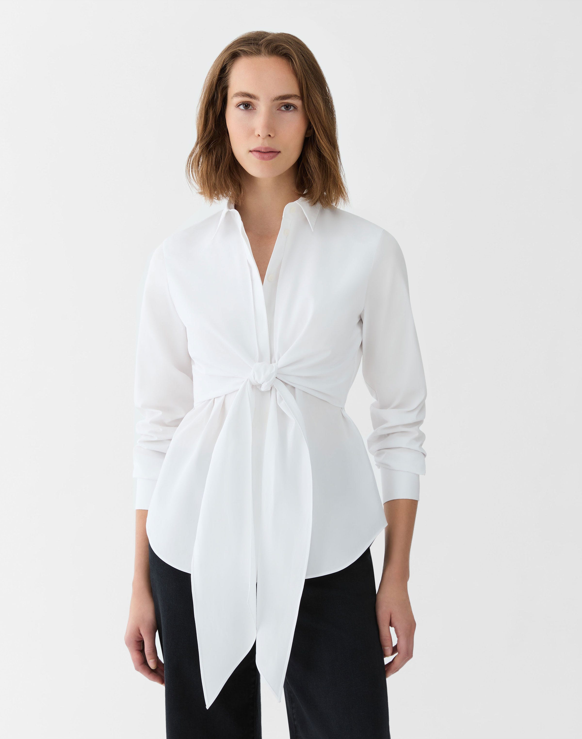 Petite Organic Cotton Poplin Long Sleeve Wrap Shirt