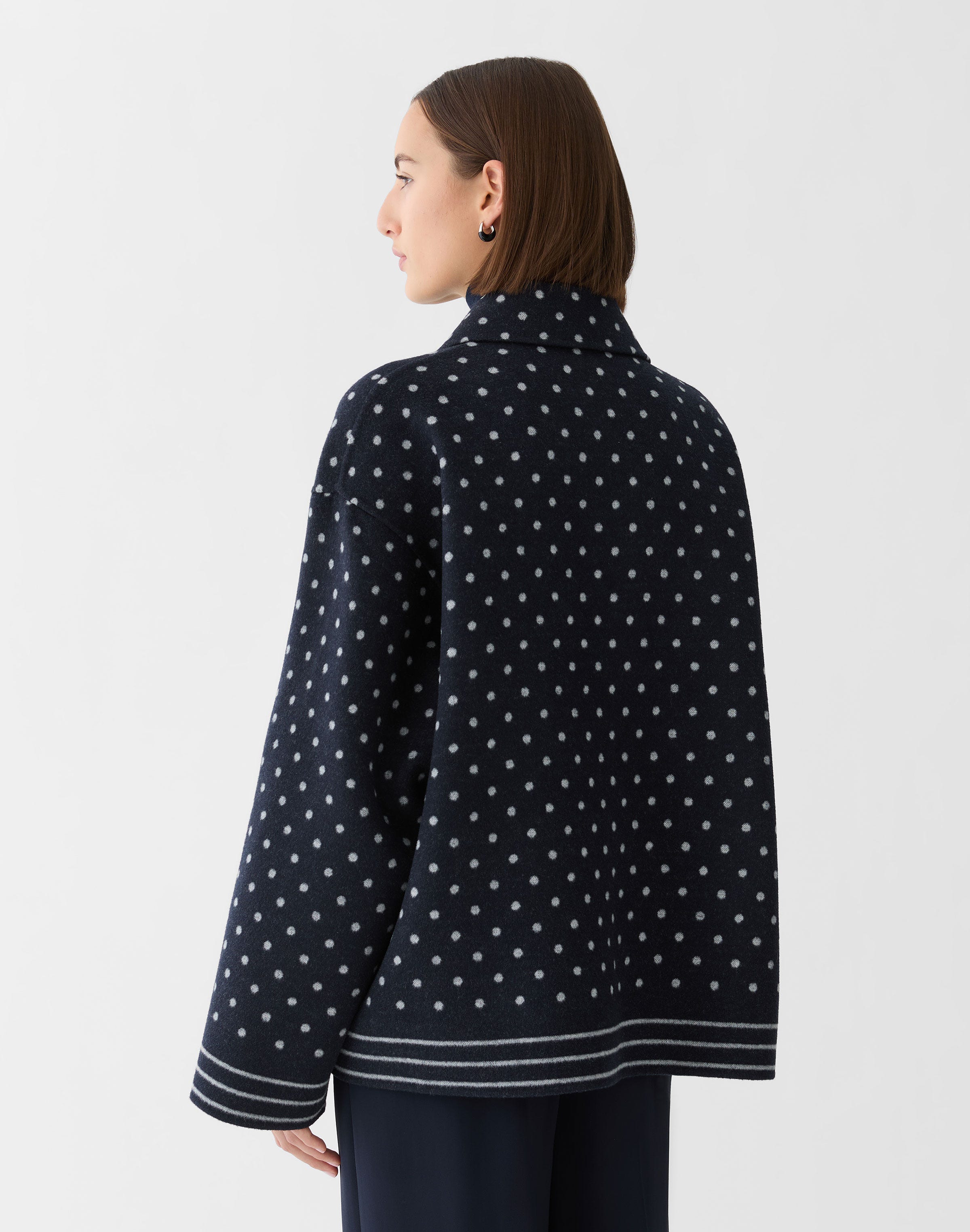 Polka Dot Jacquard Wool-Cashmere Reversible Oversized Coat