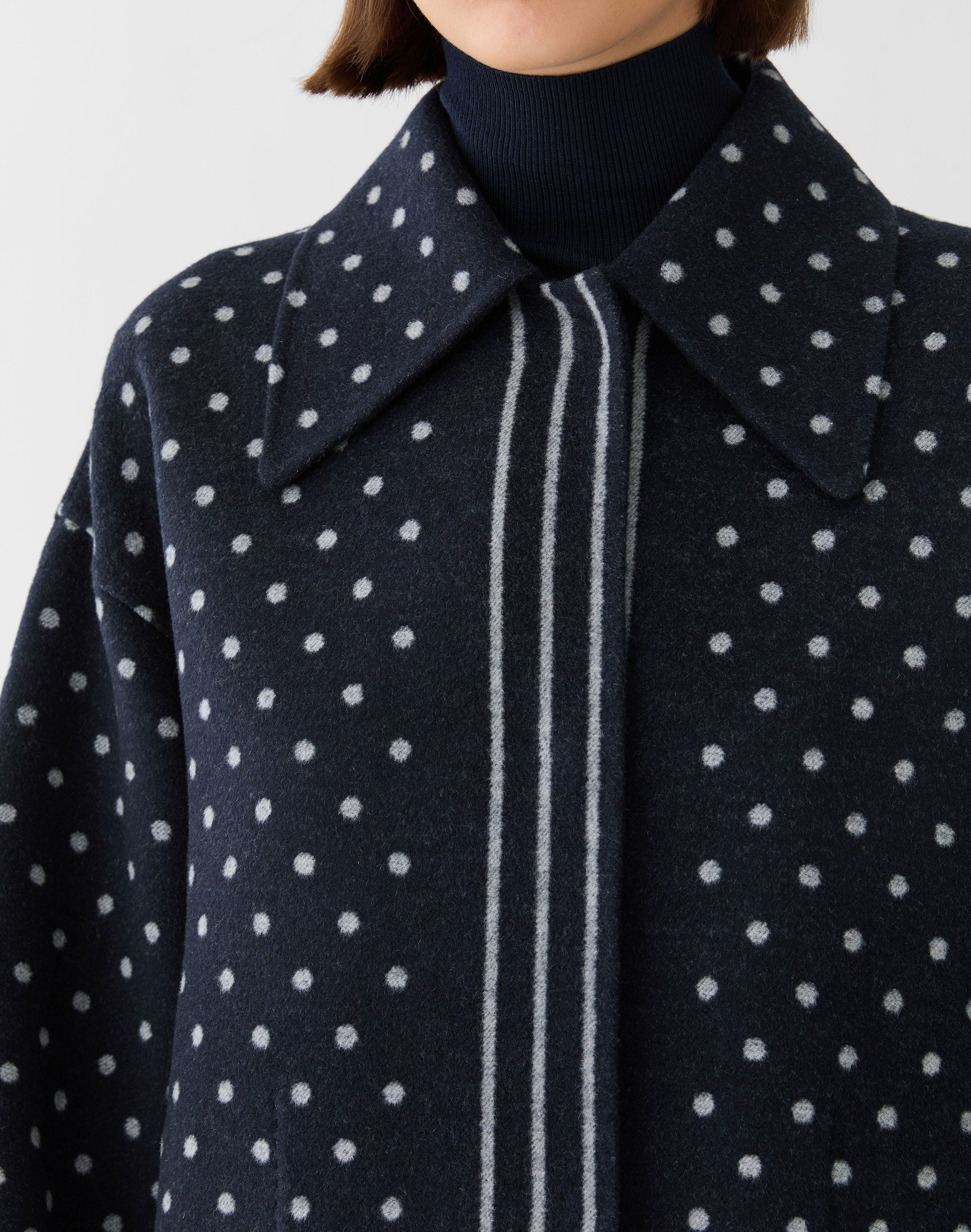 Polka Dot Jacquard Wool-Cashmere Reversible Oversized Coat