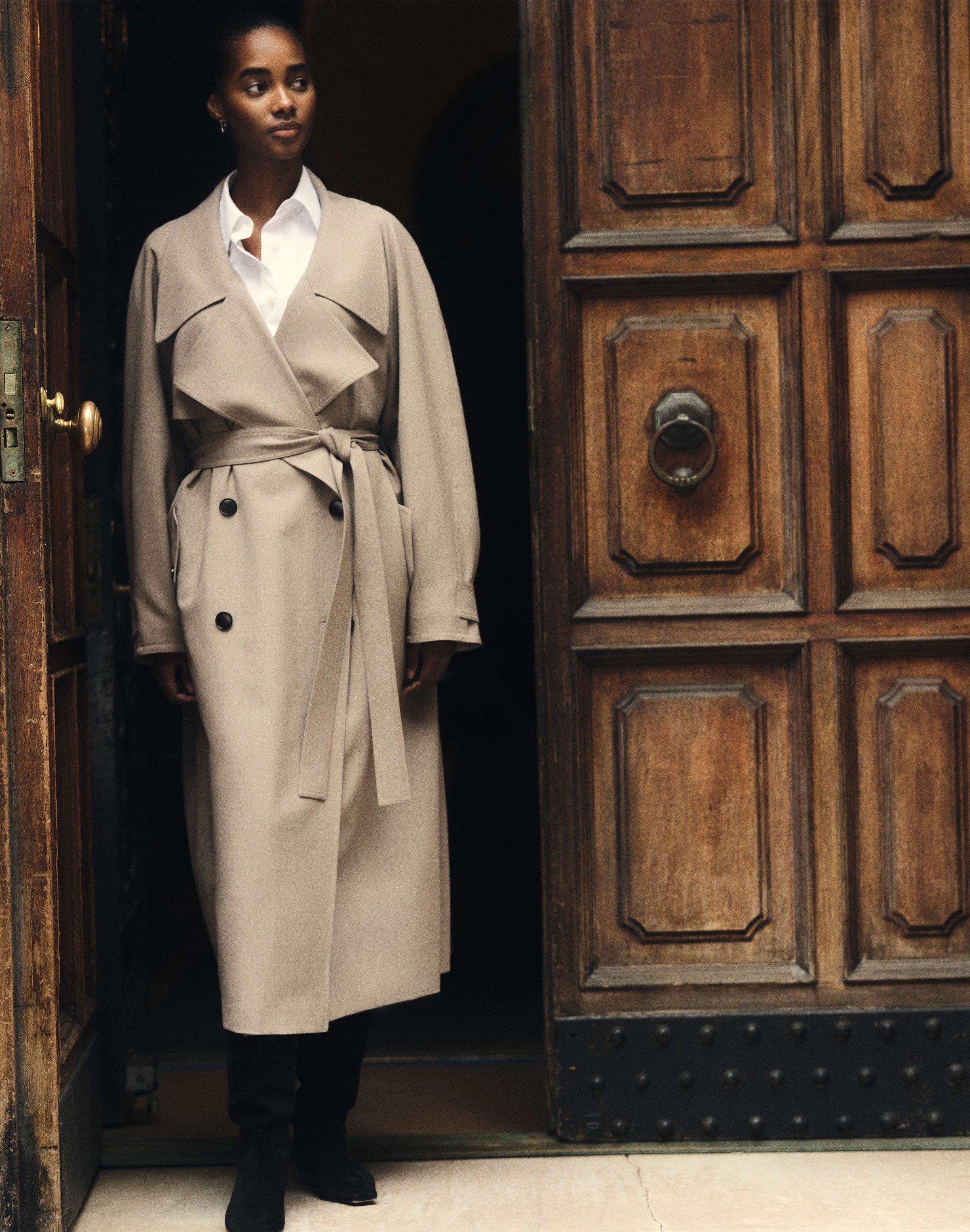 Stretch Wool Trench Coat and Cotton Poplin Shirt
