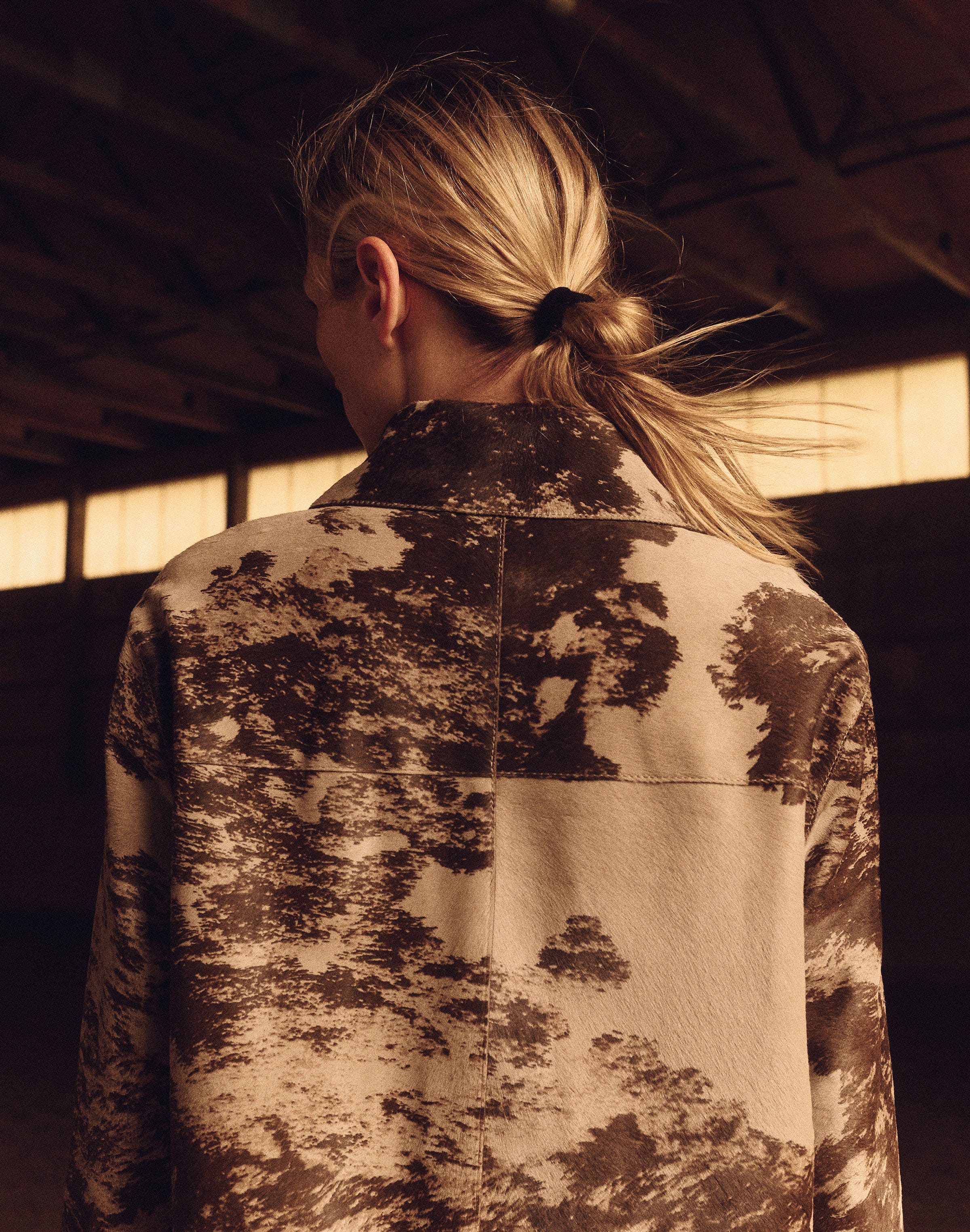 Printed Calf Hair Leather Trim Coat