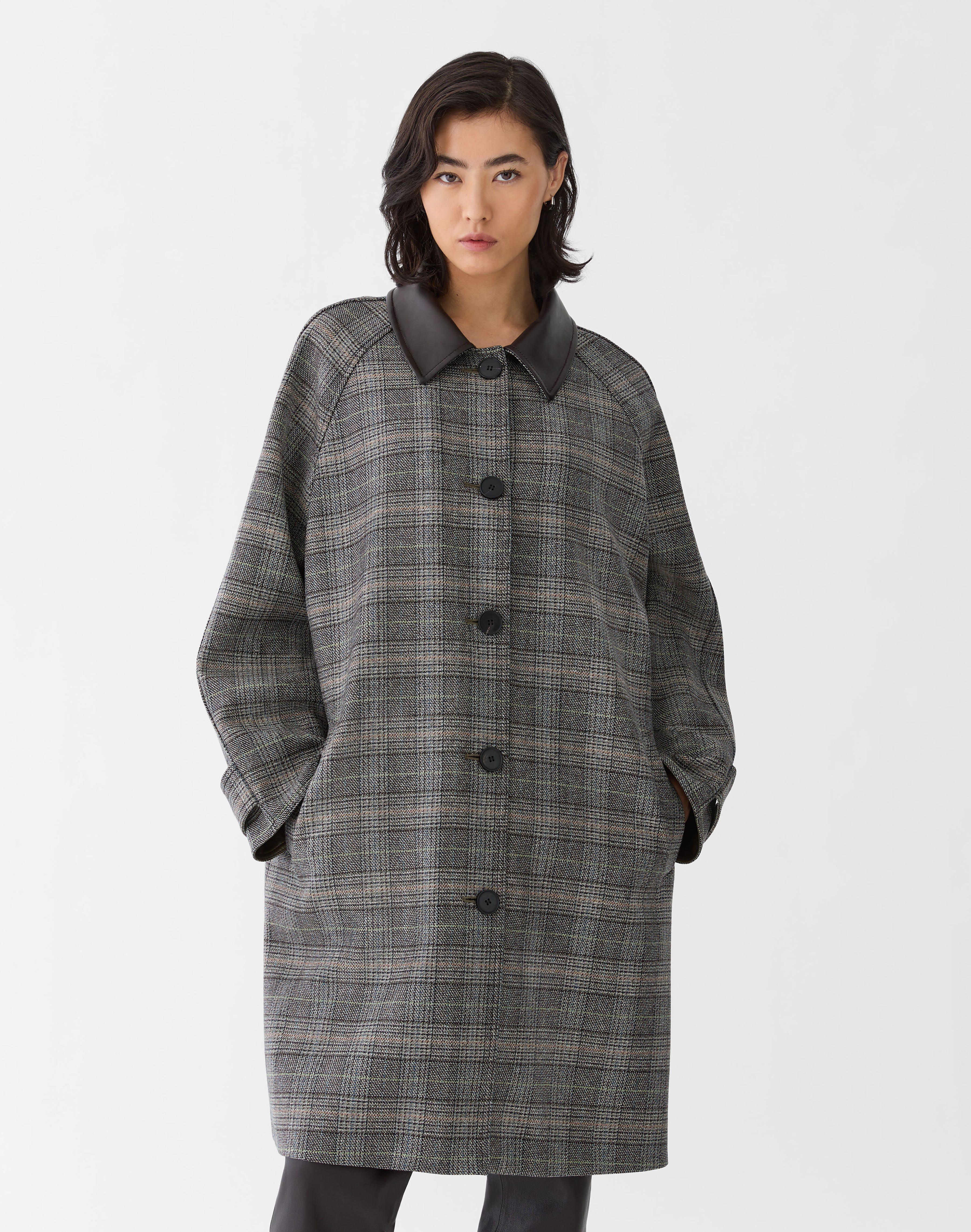 Wool-Cashmere Glen Plaid Quilted Trench Coat