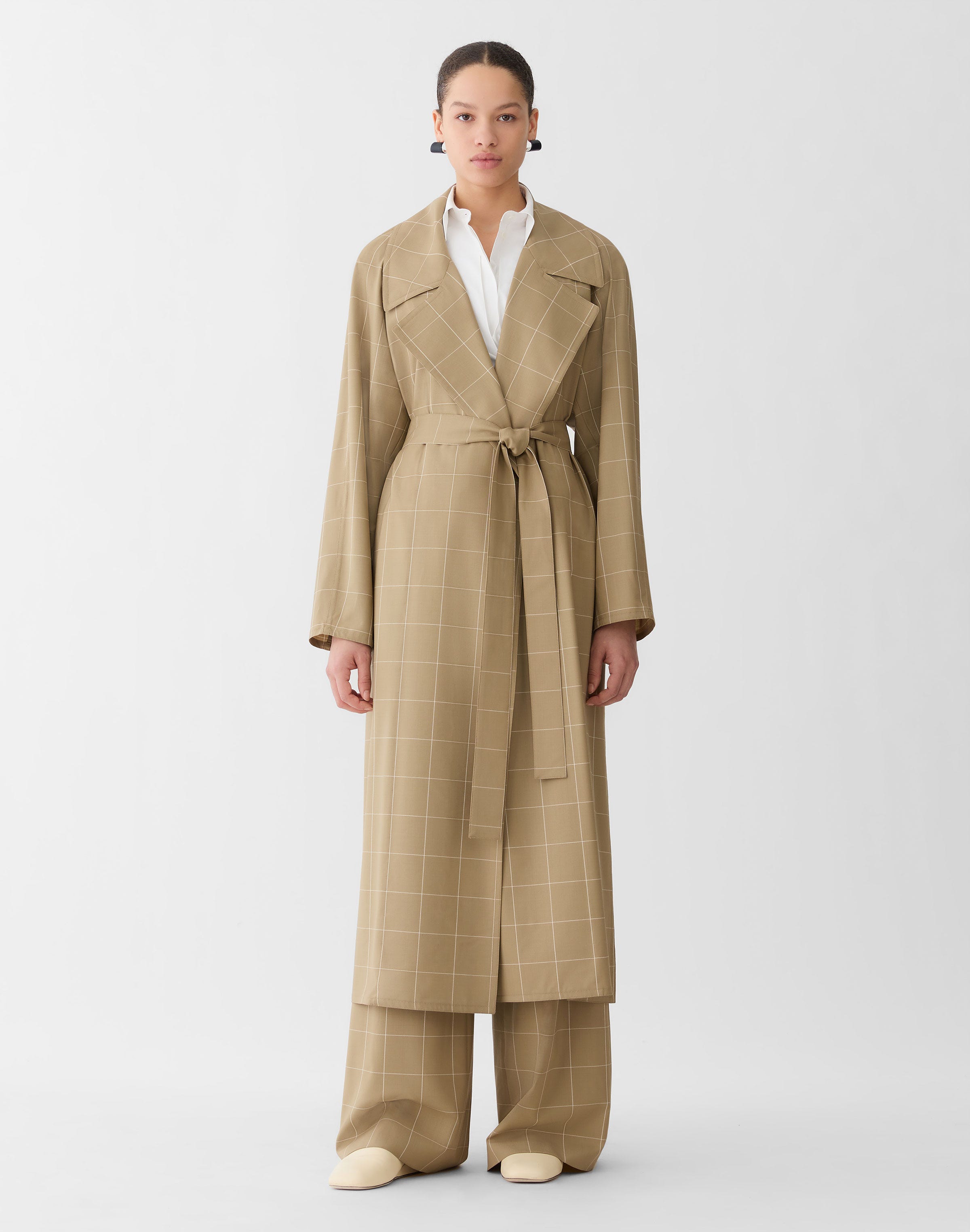 Garden Grid Tropical Wool Belted Oversized Duster